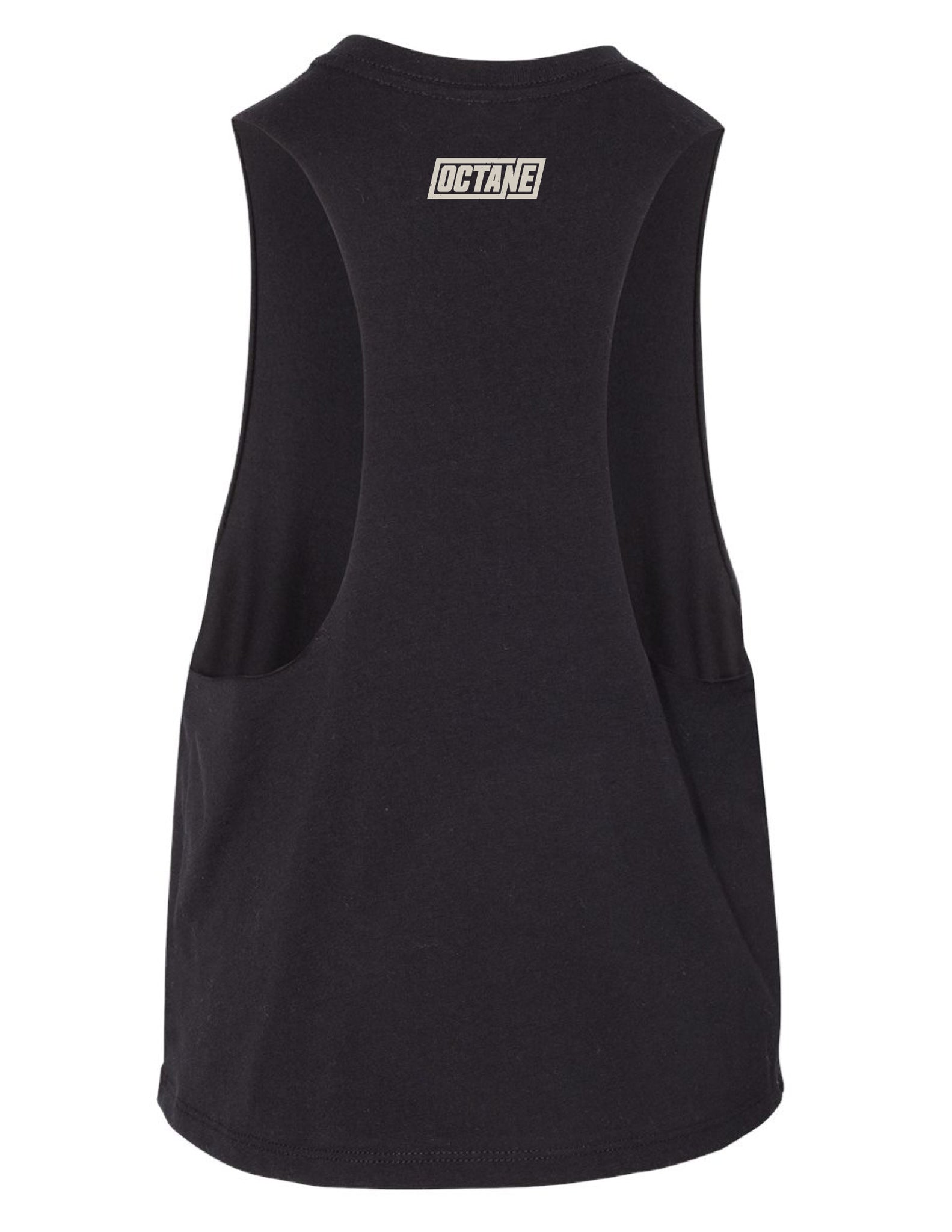 Back view of a black sleeveless shirt with 'OCTANE' logo at the top.
