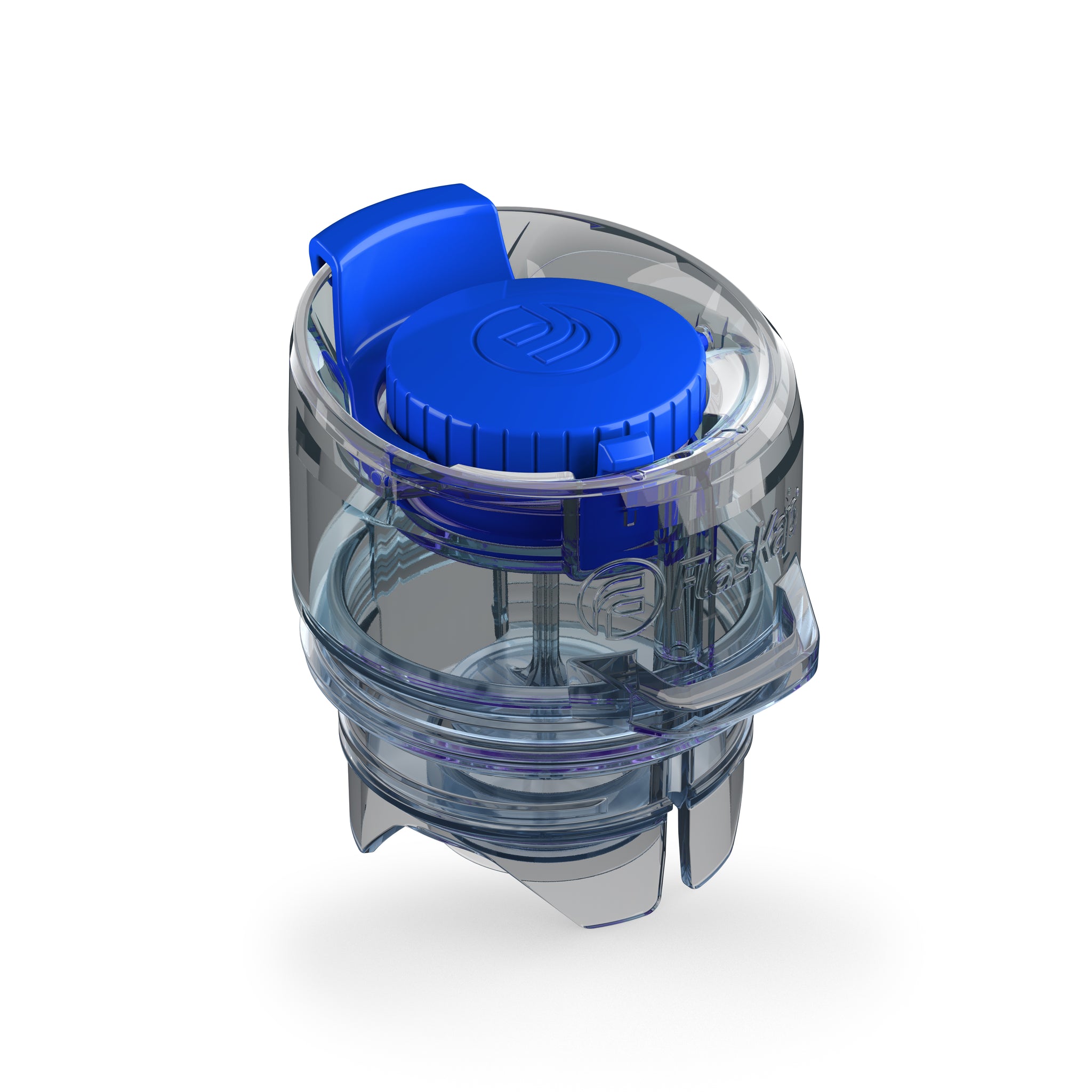 Blue FlaskKap alcohol storing and dispensing lid.