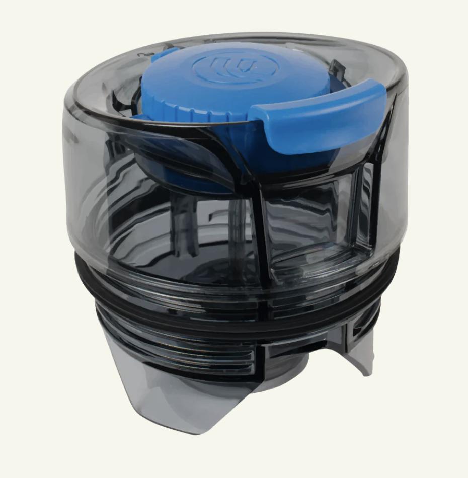 Blue FlaskKap alcohol storing and dispensing lid.