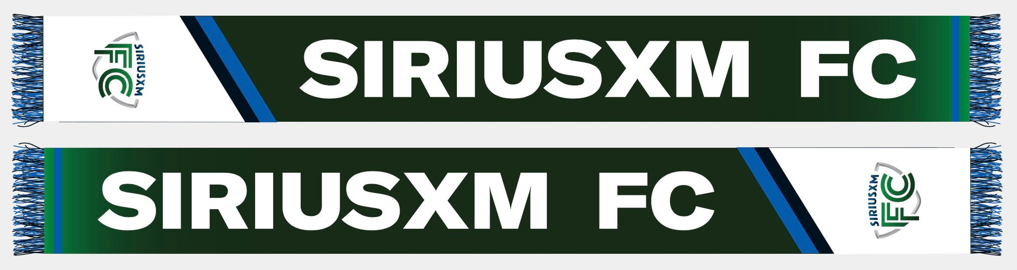 Two-sided multi-color scarf design featuring 'SIRIUSXM FC' in bold white letters with logo.
