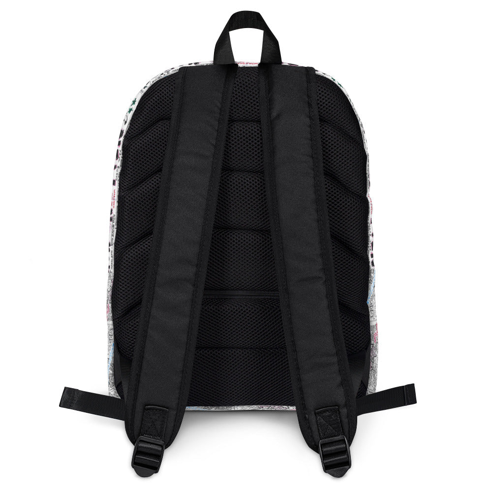 Black backside and mesh straps of a stylish backpack.