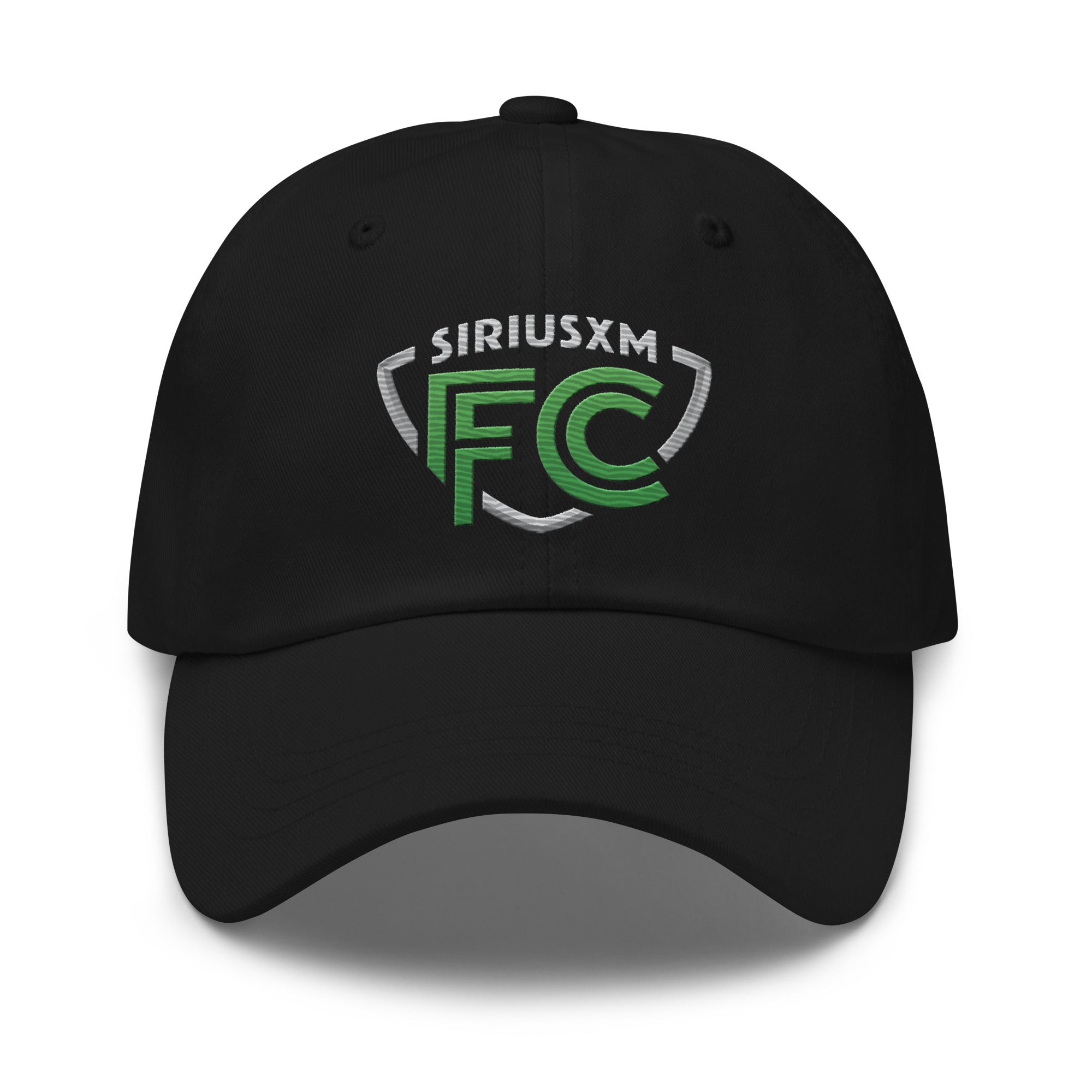 Black cap featuring the SiriusXM FC logo in green and gray.