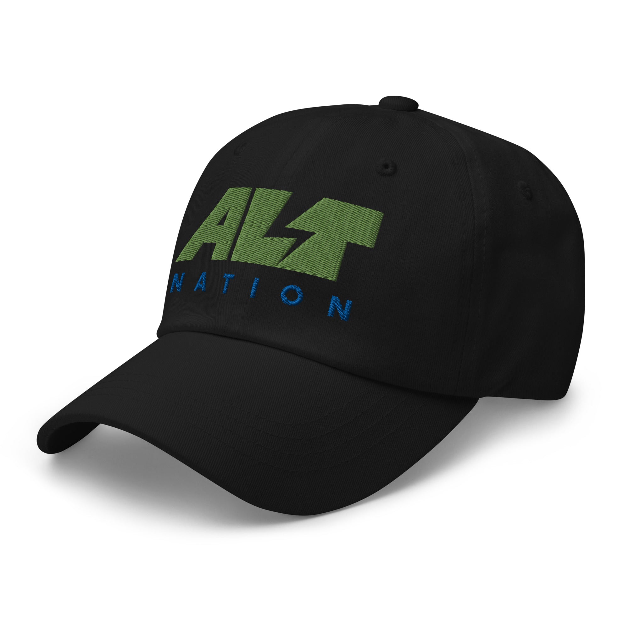 Black cap featuring 'ALT NATION' logo in green and blue stitching.
