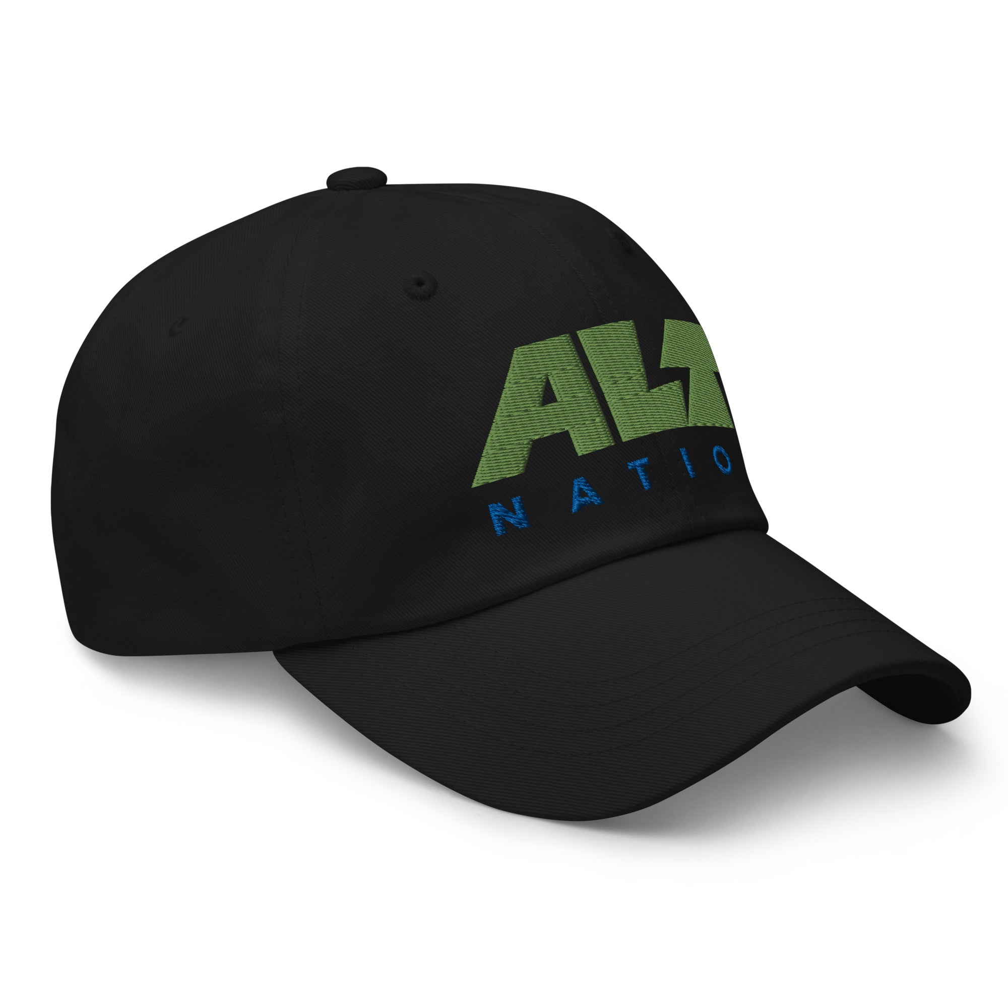 Black cap with 'ALZ NATION' logo in green and blue embroidered on the front.