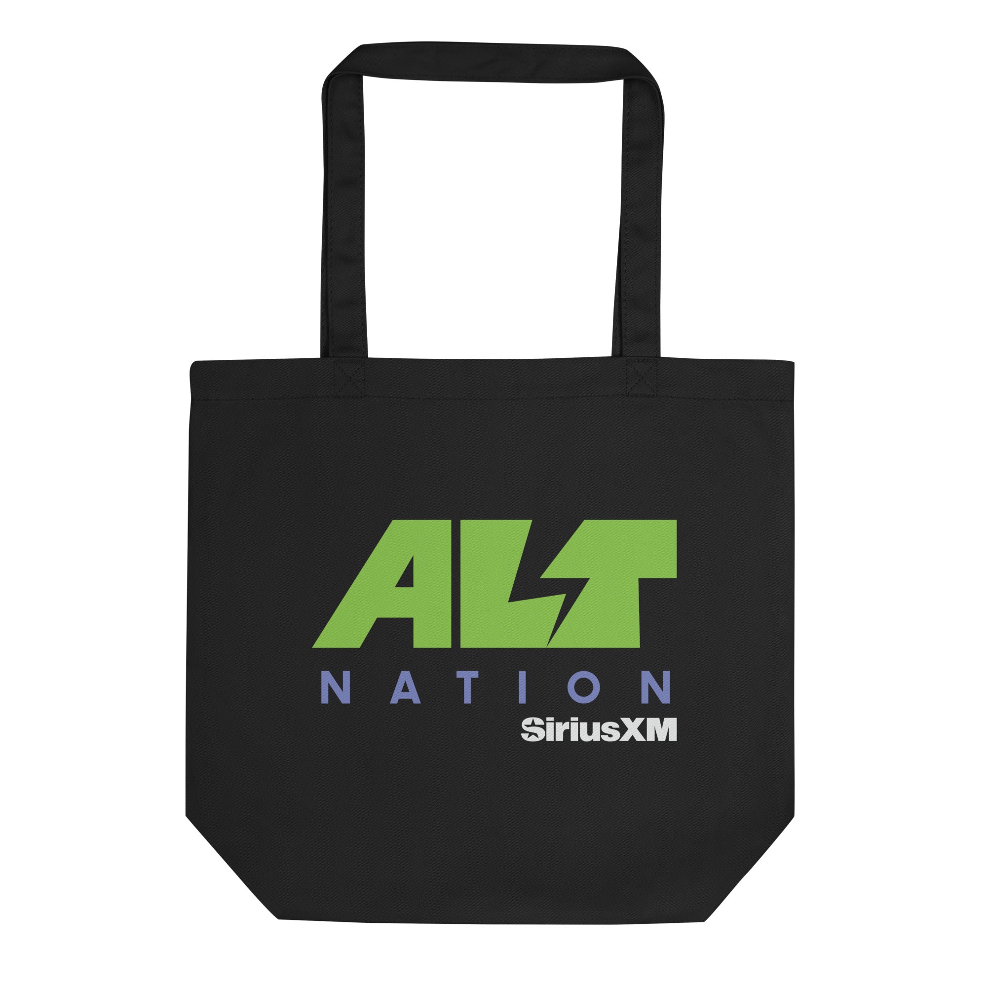 Black tote bag with 'ALT NATION' in green and blue and 'SiriusXM' in white at the bottom.