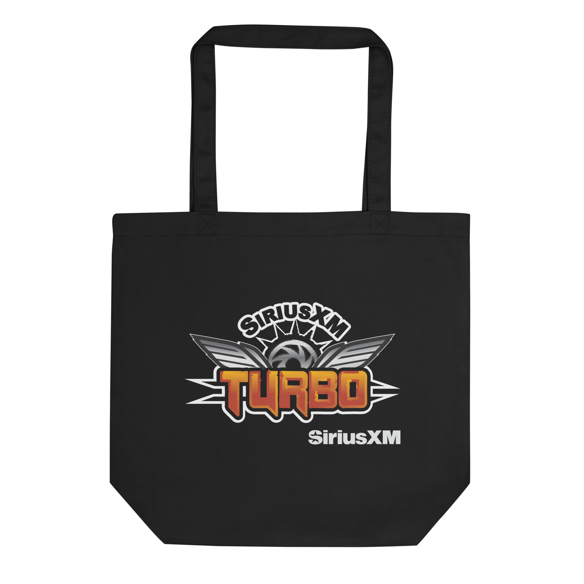 Black tote bag featuring the 'SiriusXM Turbo' logo with wings and 'SiriusXM' branding.