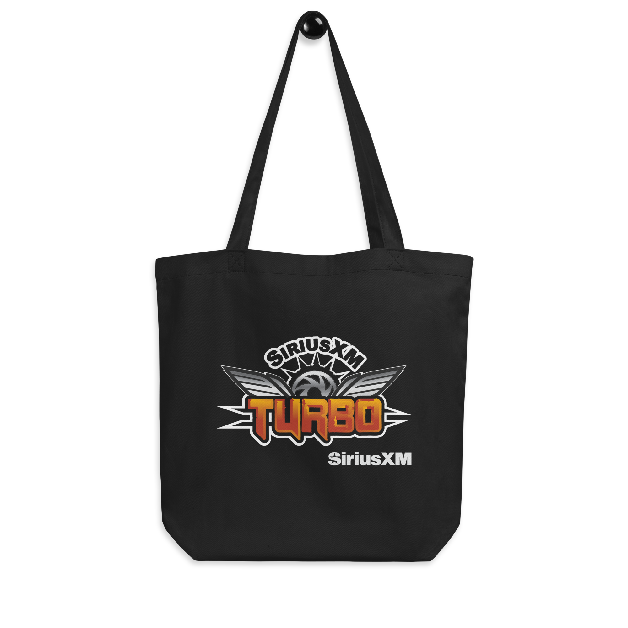 Black tote bag featuring the 'SiriusXM Turbo' logo with wings and 'SiriusXM' branding on black background.