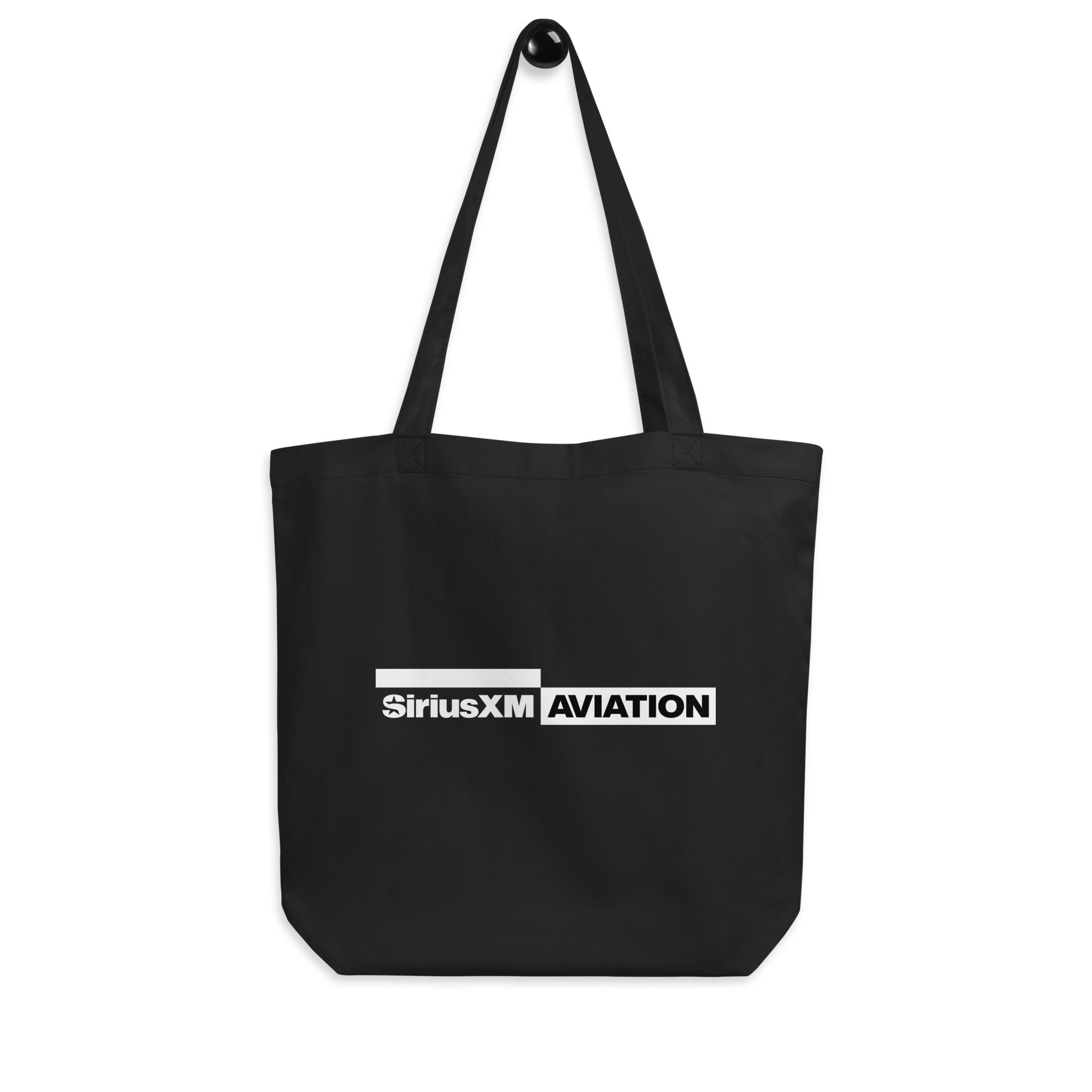 Black tote bag featuring the SiriusXM Aviation logo in white text.