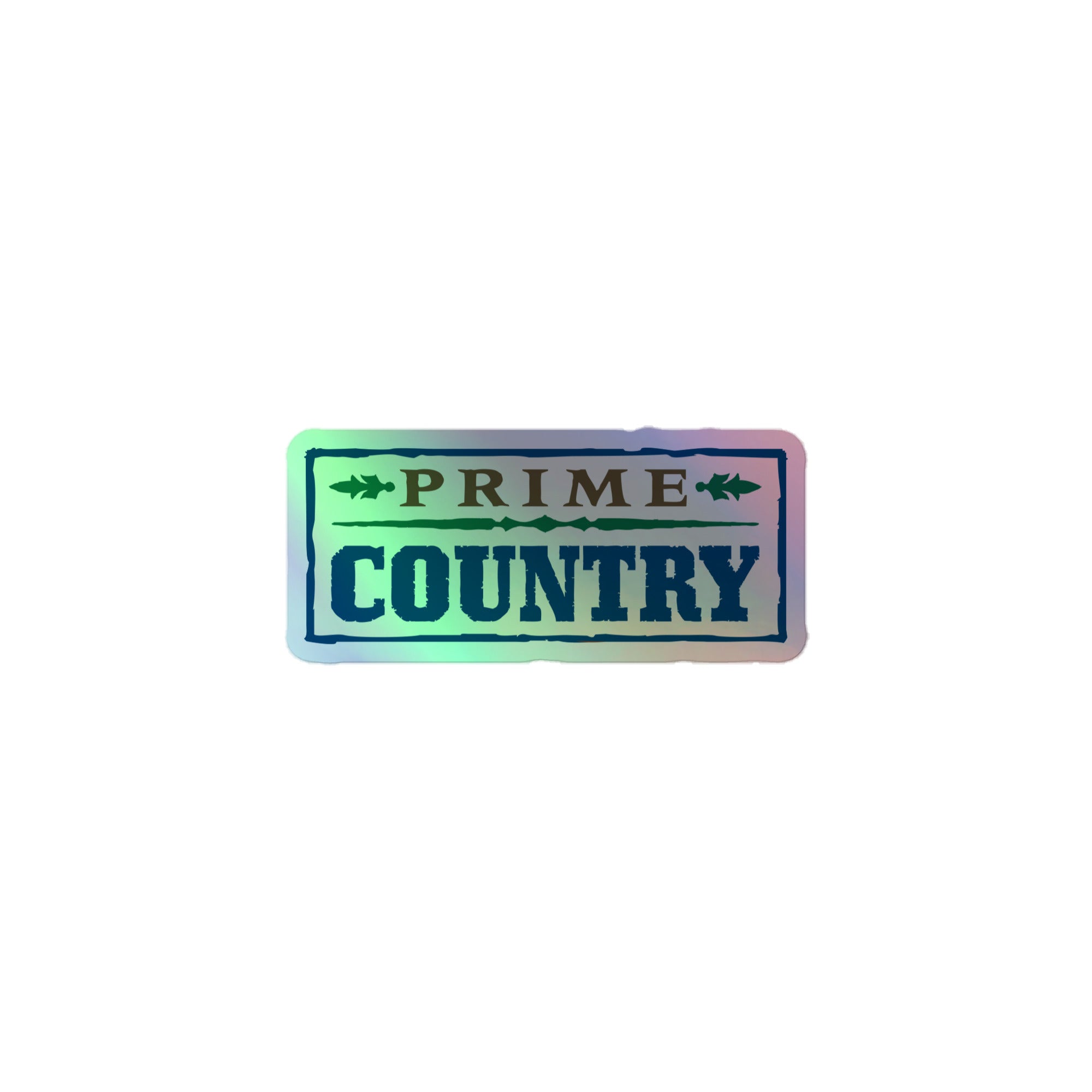 Holographic sticker of the colorful 'PRIME COUNTRY' logo.