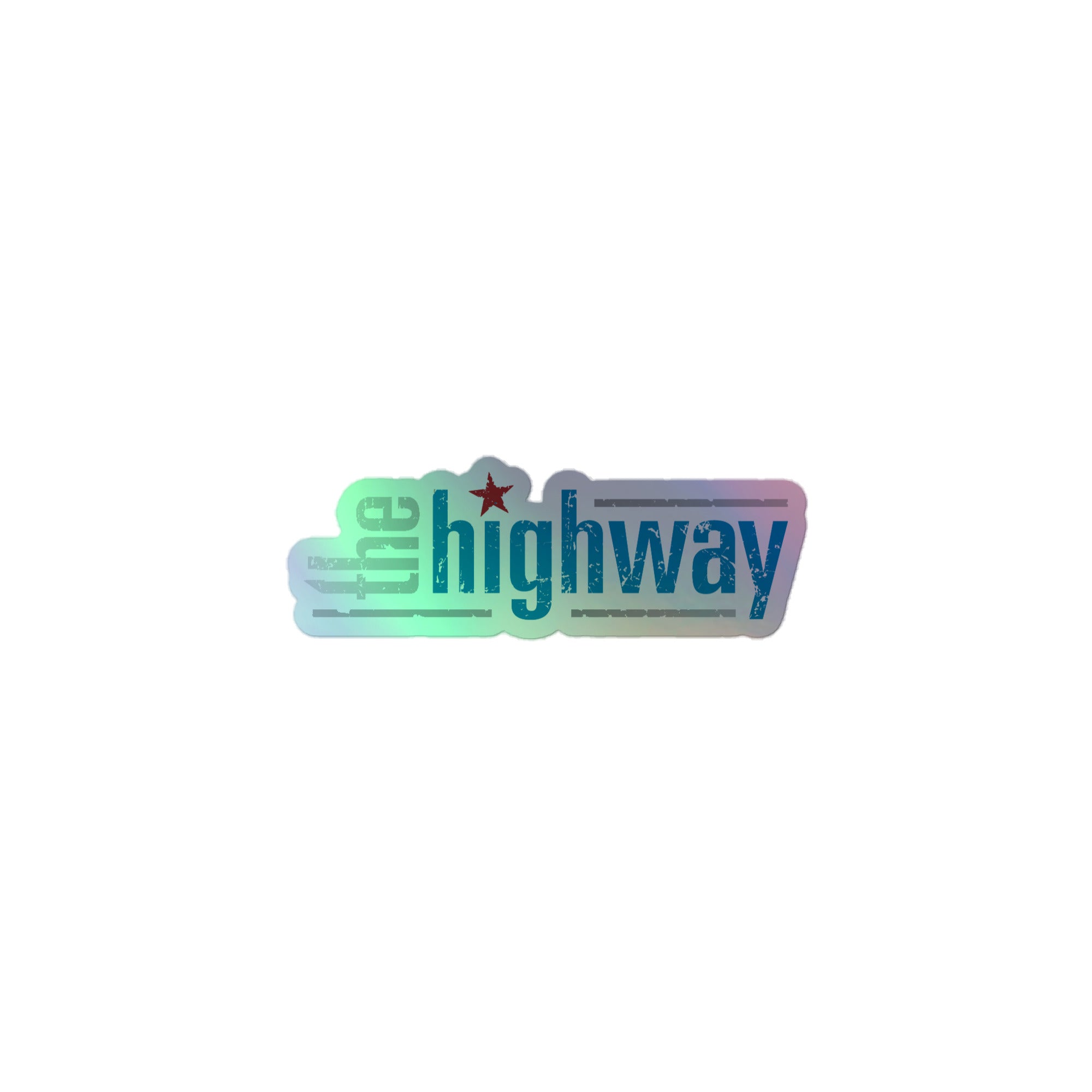 Holographic sticker of the colorful 'the highway' logo, featuring a red star.