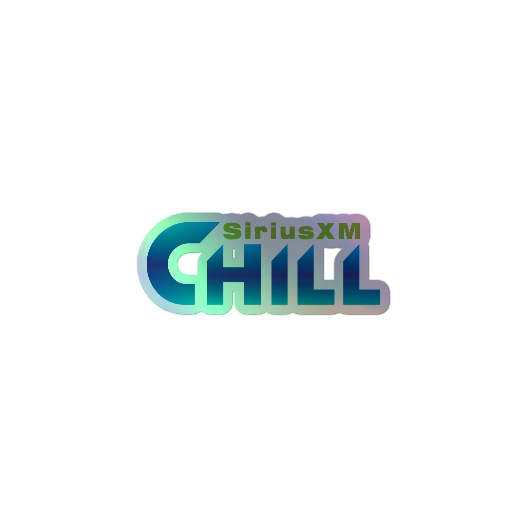 Holographic sticker of the 'SiriusXM Chill' logo in gradient blue and green colors with a contemporary design.