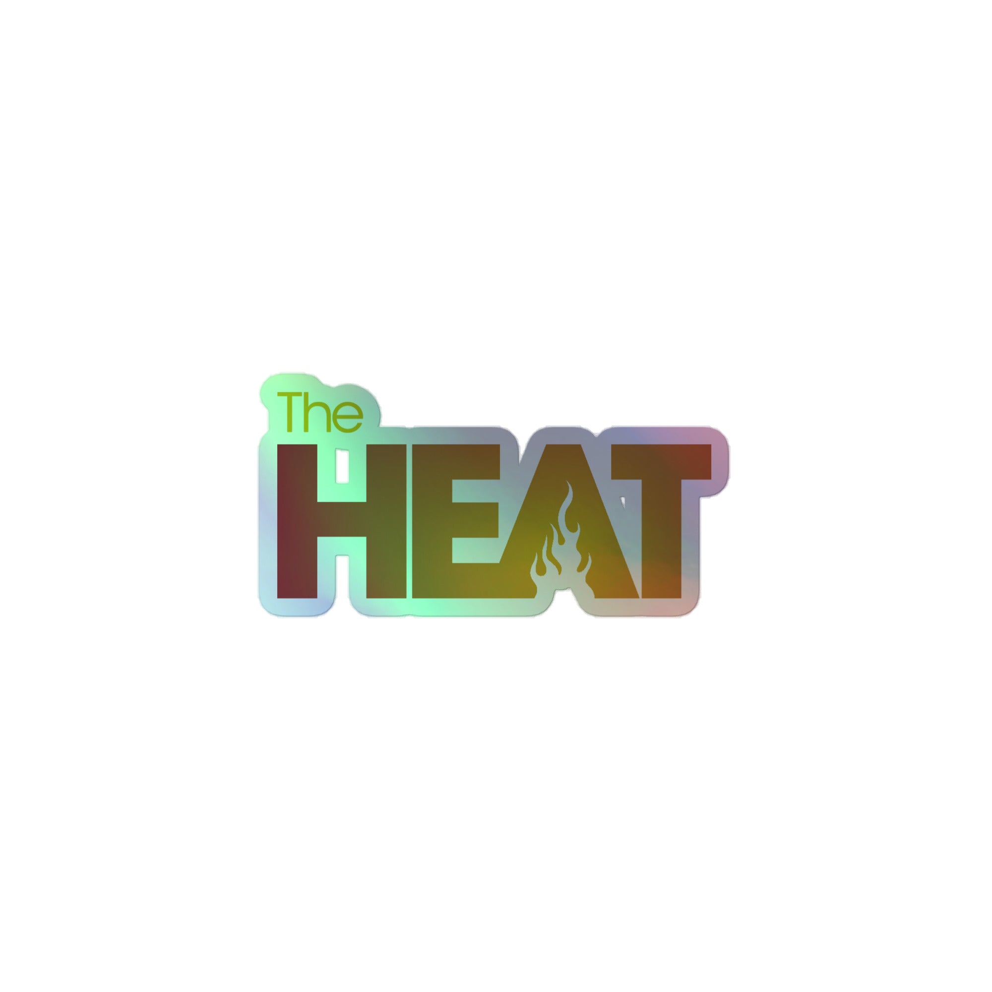 Holographic sticker of the colorful 'The HEAT' logo with stylized text and flame motif.