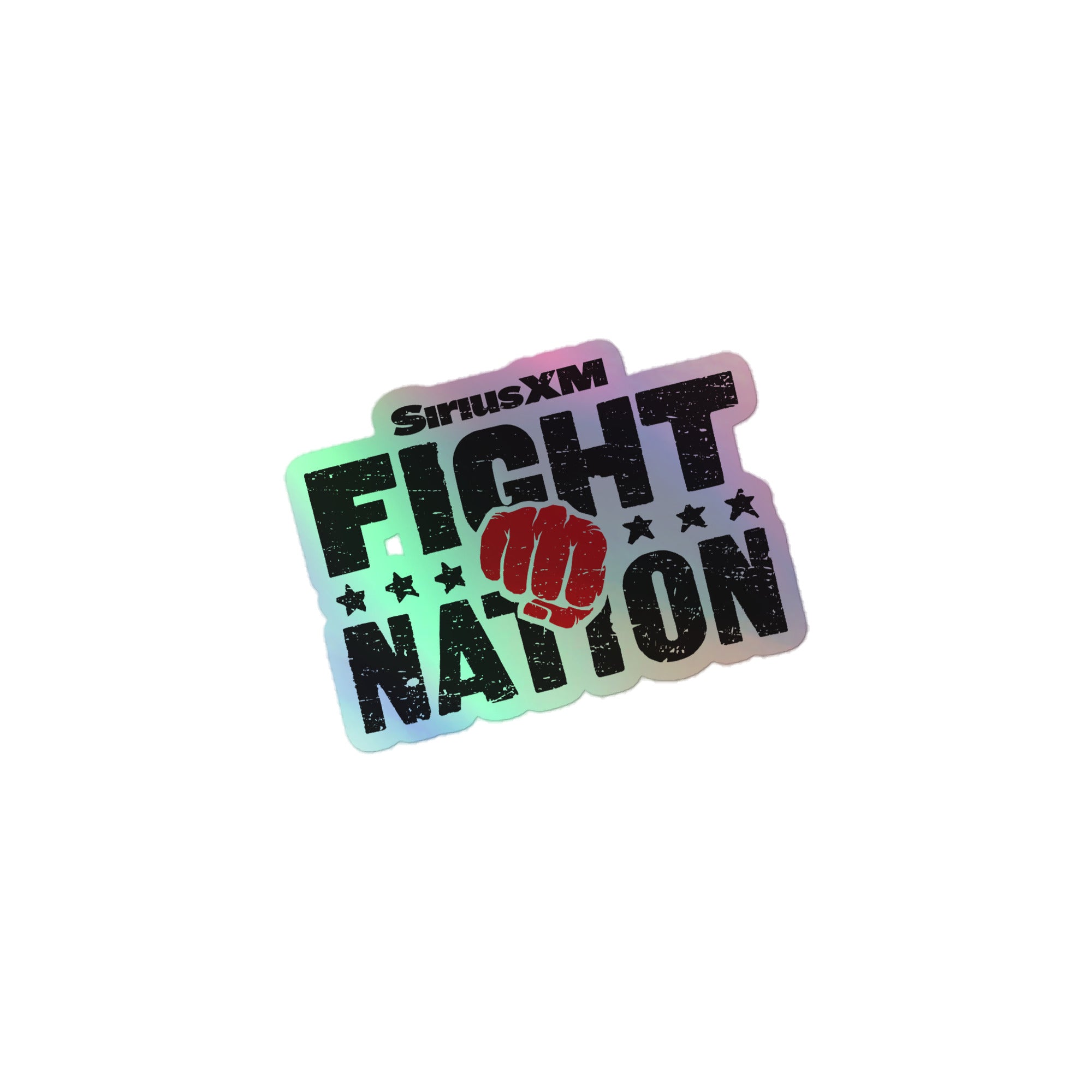 Holographic sticker of 'SiriusXM Fight Nation' logo with a red fist and black text.