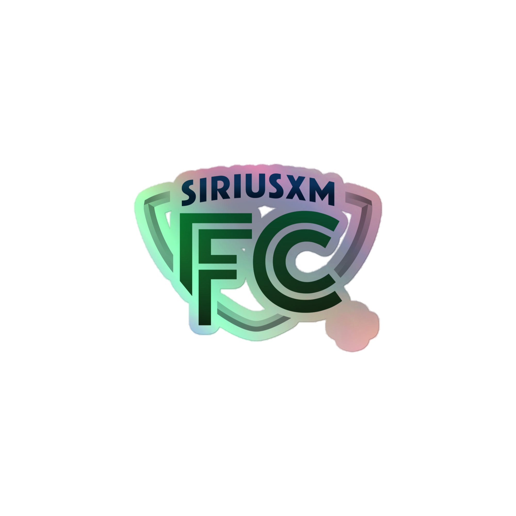 Holographic sticker featuring Logo of 'SiriusXM FC' with stylized letters and a colorful gradient design.