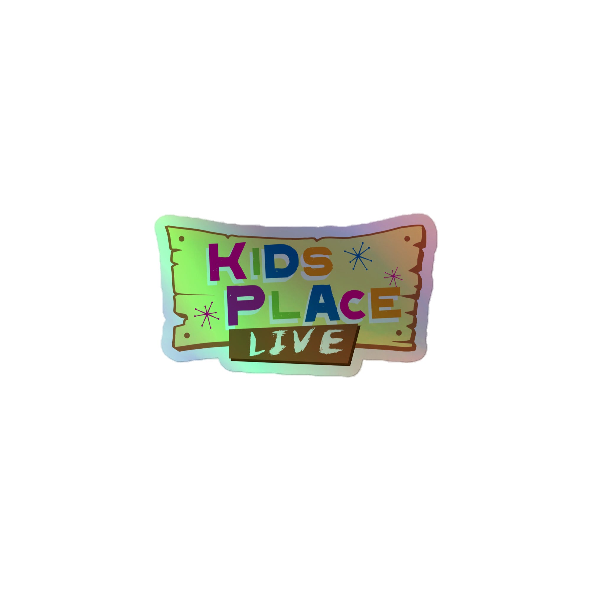 Holographic Sticker with colorful logo for 'Kids Place Live.'