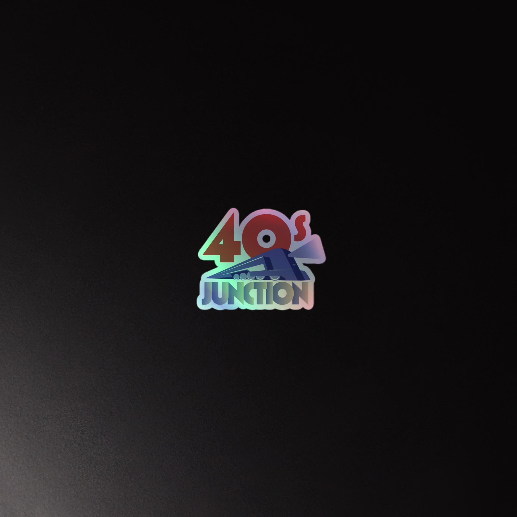 Holographic sticker of the '40s Junction' logo with vibrant colors on a dark background.