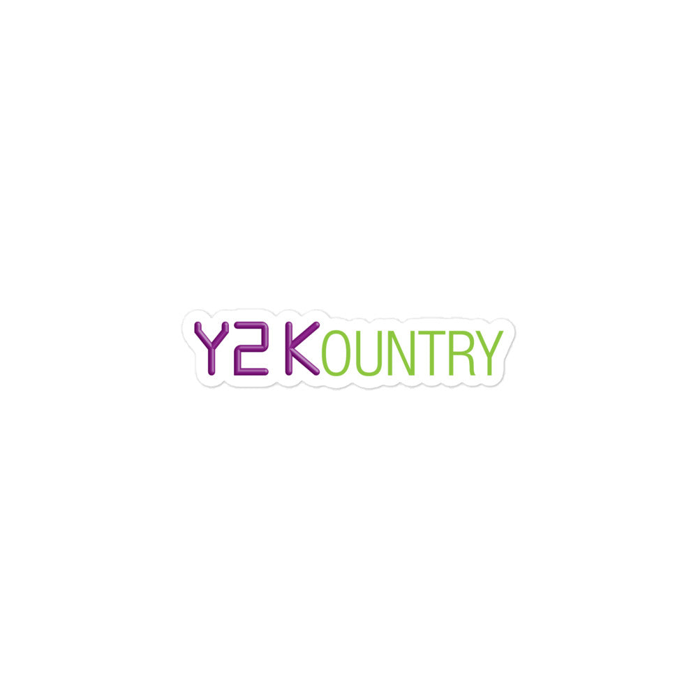 A sticker of the purple and green 'Y2Kountry' logo on a white background.