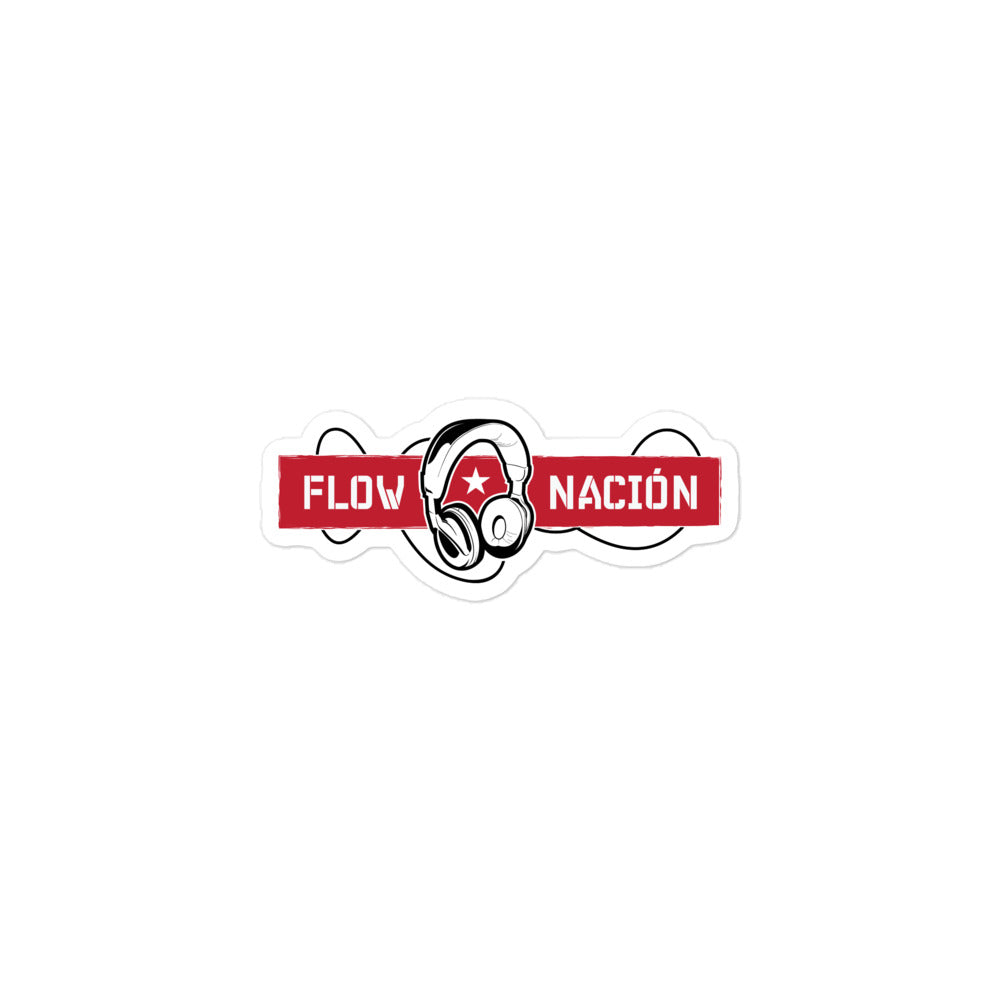 Sticker of the black and red 'FLOW NACIÓN' logo featuring a headphones design.