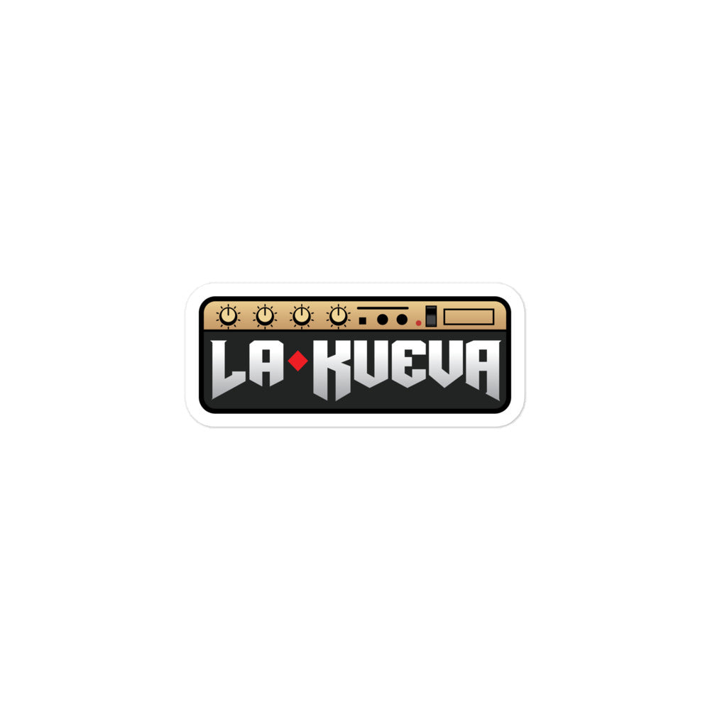 Sticker of the 'La Kueva' logo featuring a vintage amplifier design with knobs and dials in a bold, stylized font.