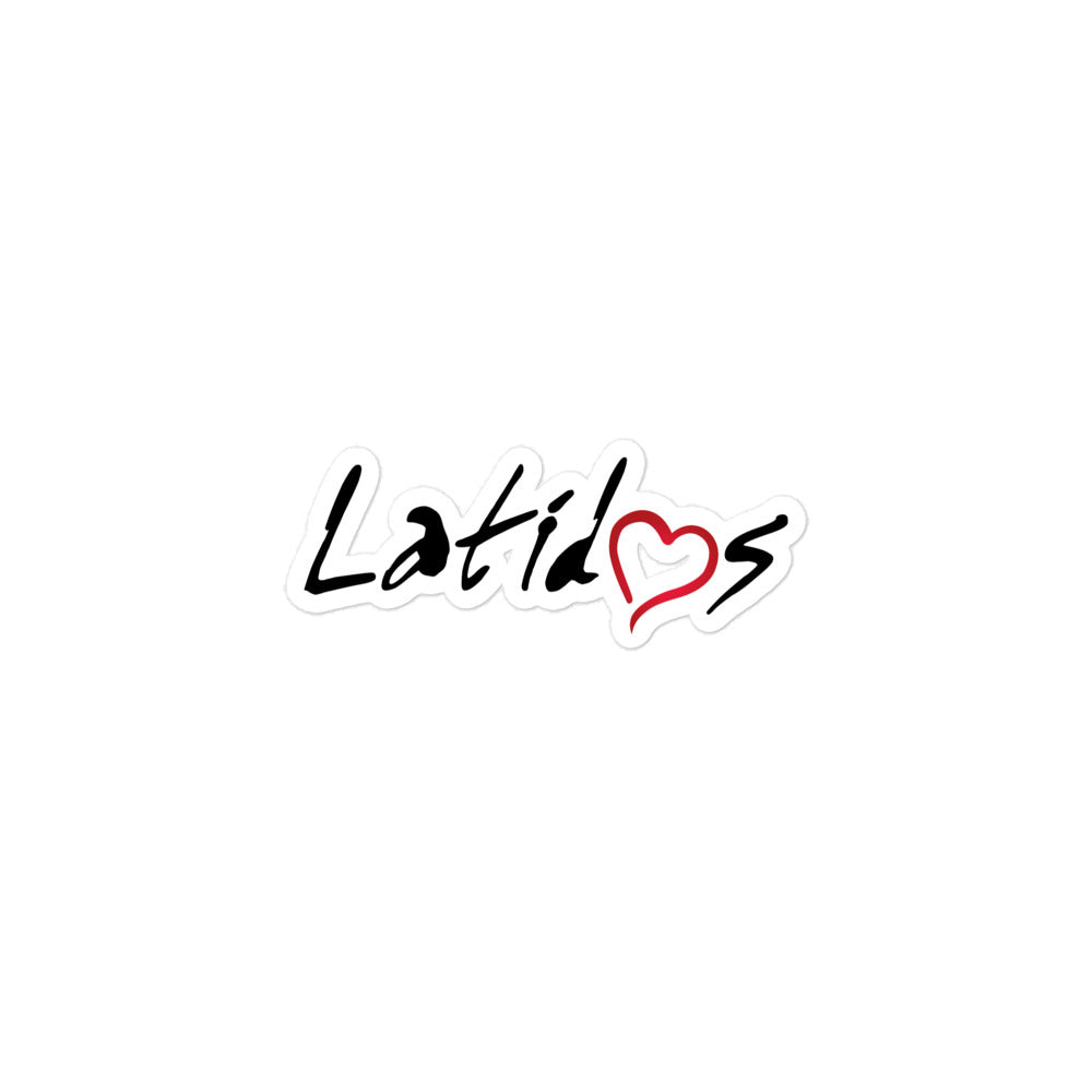 Sticker of the black and red 'Latidos' logo with a heart symbol integrated into the text on a white background.