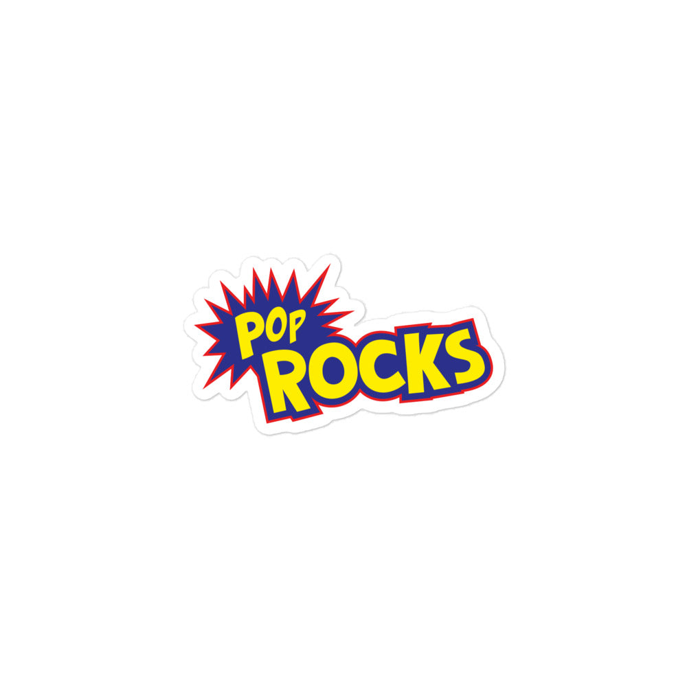 Sticker of the vibrant yellow, purple and red 'Pop Rocks' logo featuring an explosive graphics.