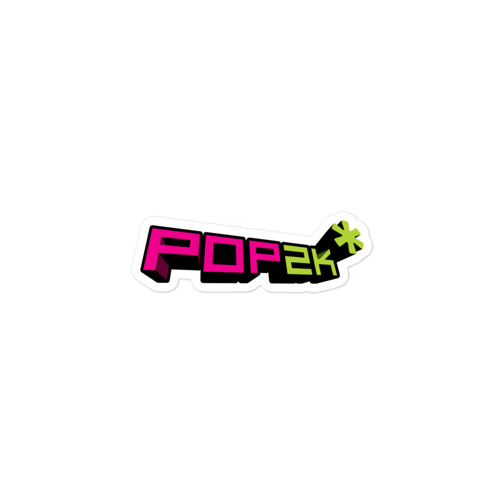 Sticker of the vibrant green and pink 'POP2K' logo on a white background.