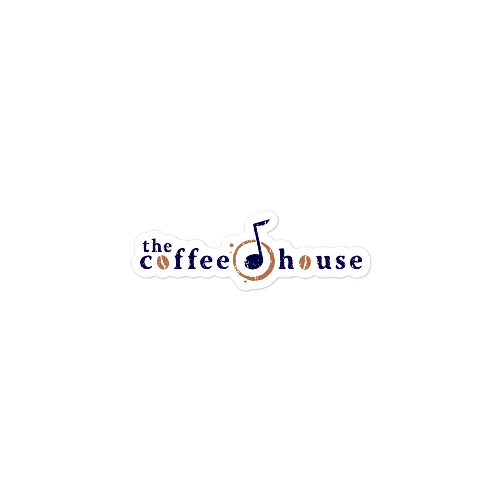 A sticker of the 'the coffee house' logo, featuring a musical note and coffee beans in place of the 'o's.