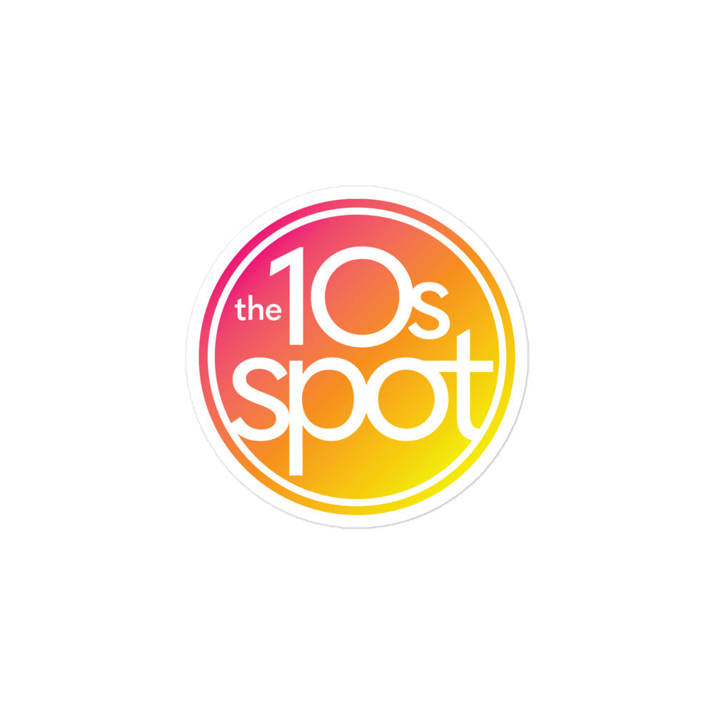 Sticker of 'the 10s spot' logo featuring vibrant orange and pink gradient colors in a circular design.
