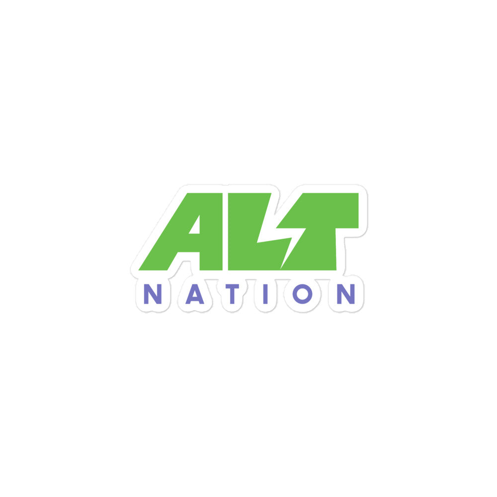 Sticker of the 'ALT NATION' logo featuring lime green and dark purple text on a white background.