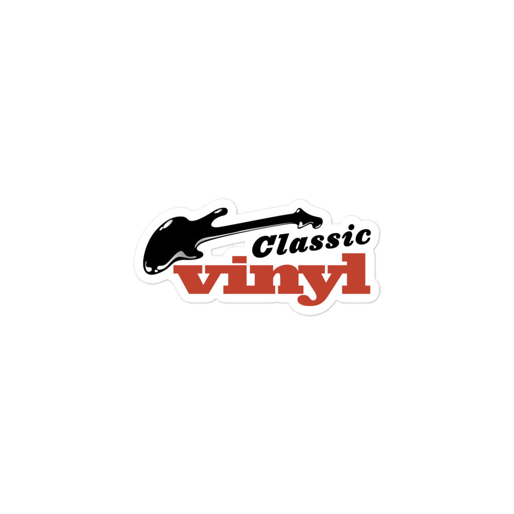 Sticker of the red and black 'Classic Vinyl' logo, featuring a black guitar.