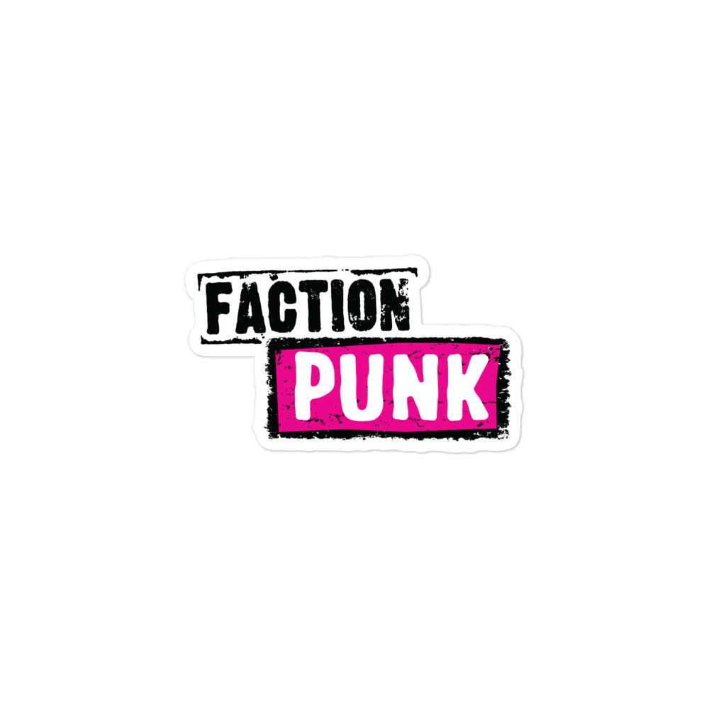 Sticker of the 'FACTION PUNK' logo in black and pink, distressed lettering.