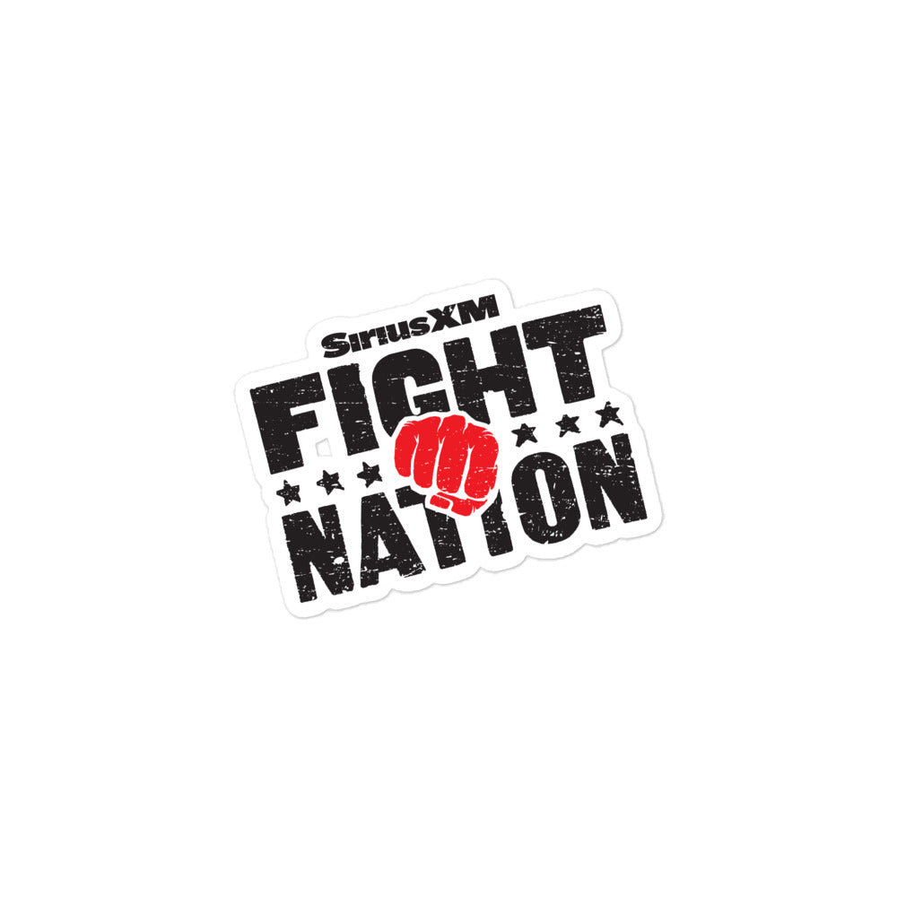 Sticker of the 'SiriusXM Fight Nation' logo, with a red fist and bold black text on a white background.