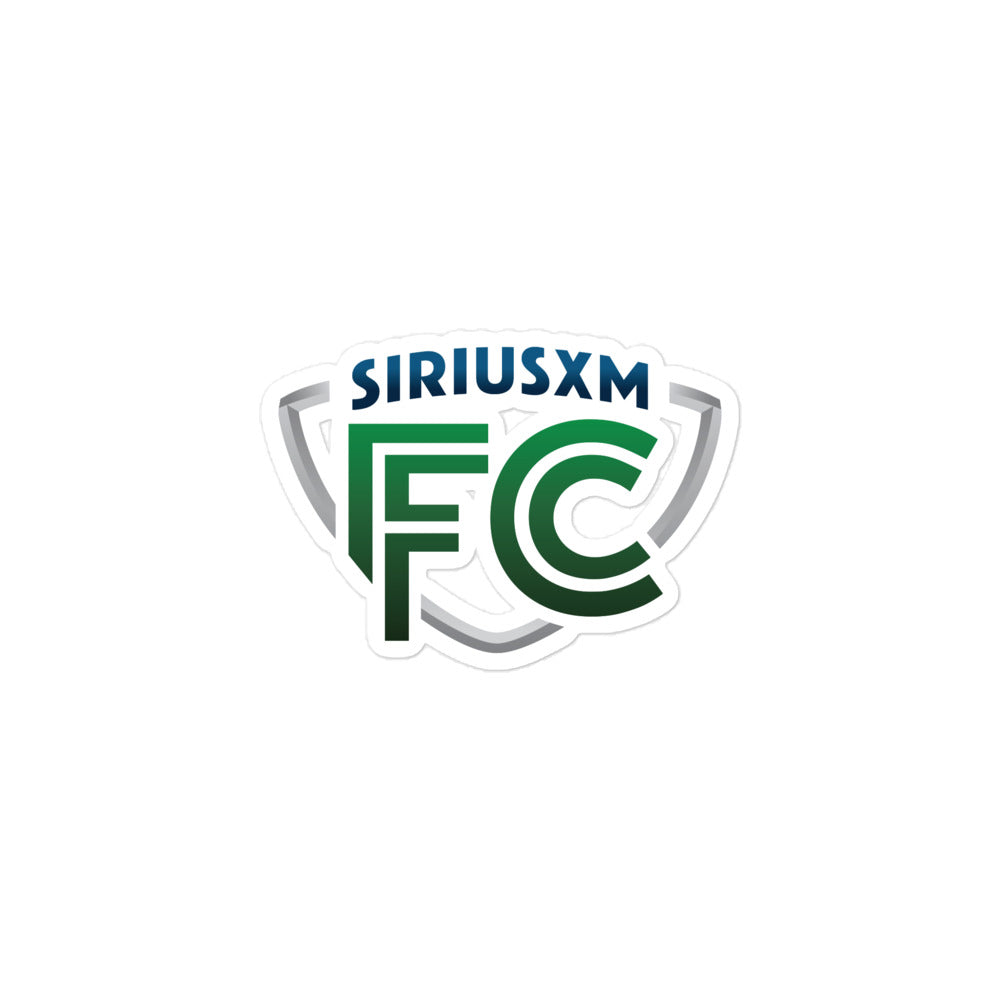 Sticker of the 'SiriusXM FC' logo in green, set against a white background with a grey shield outline.