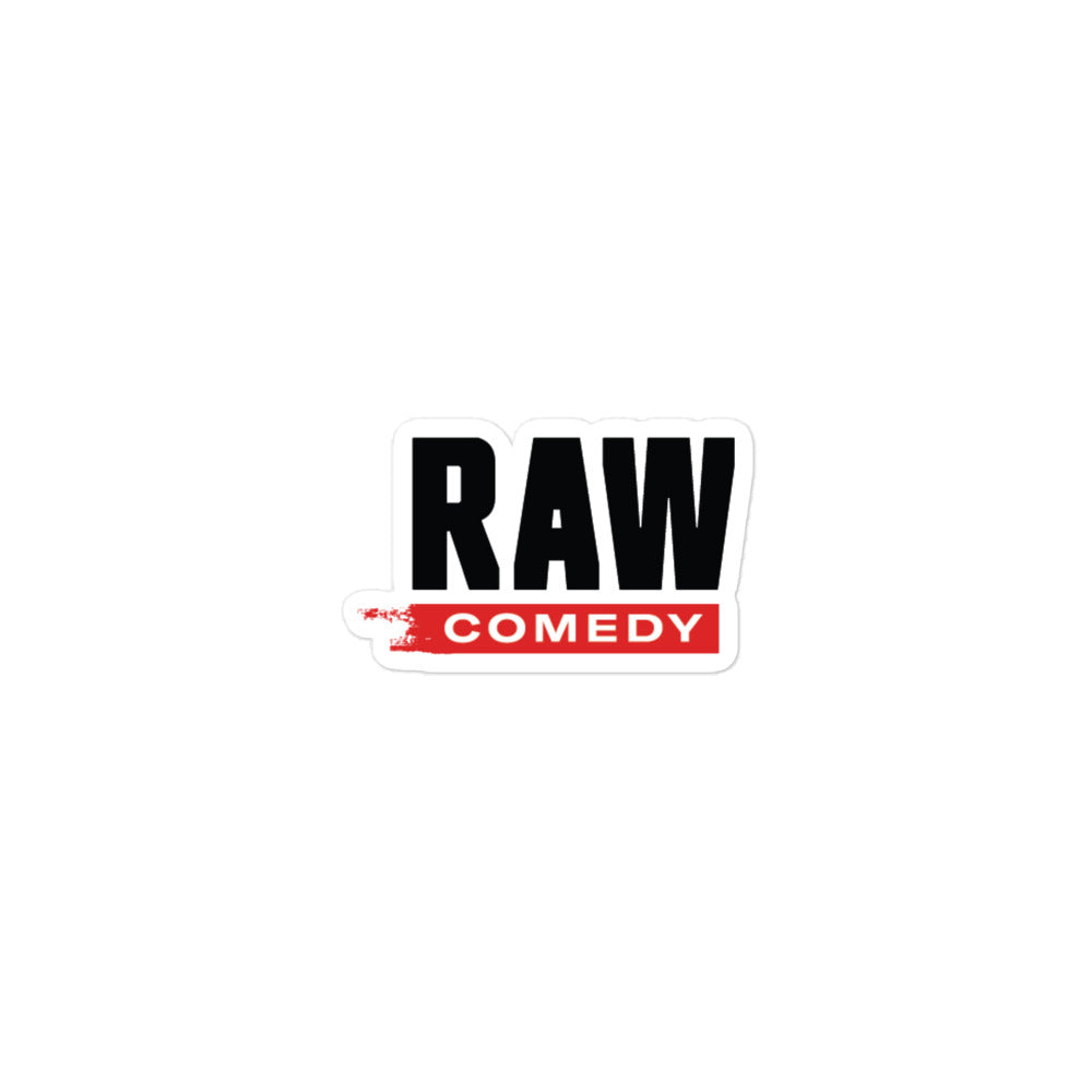 Sticker featuring the 'RAW COMEDY' logo in bold black and red text, set against a white background.