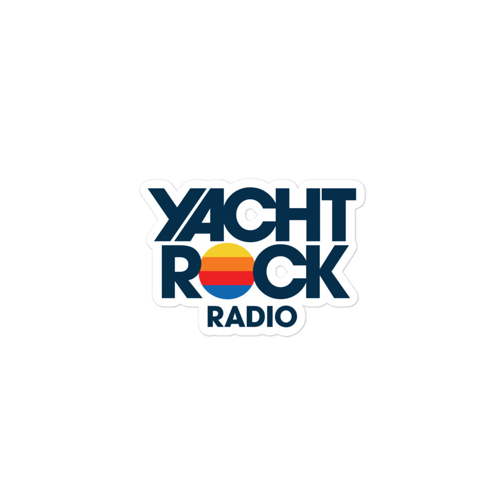Yacht Rock Radio logo with a rainbow-colored circle on a white background