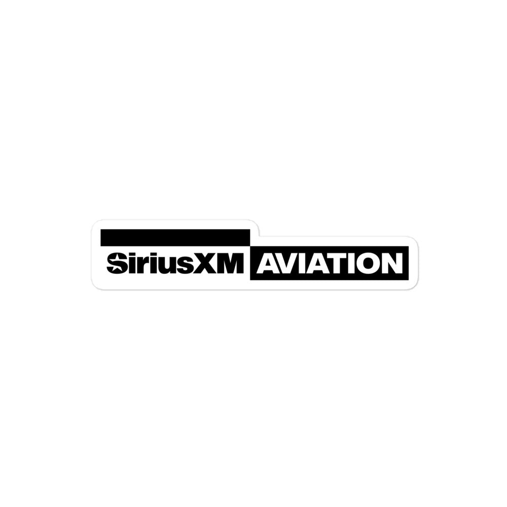 SiriusXM Aviation logo sticker with black text on a white background.