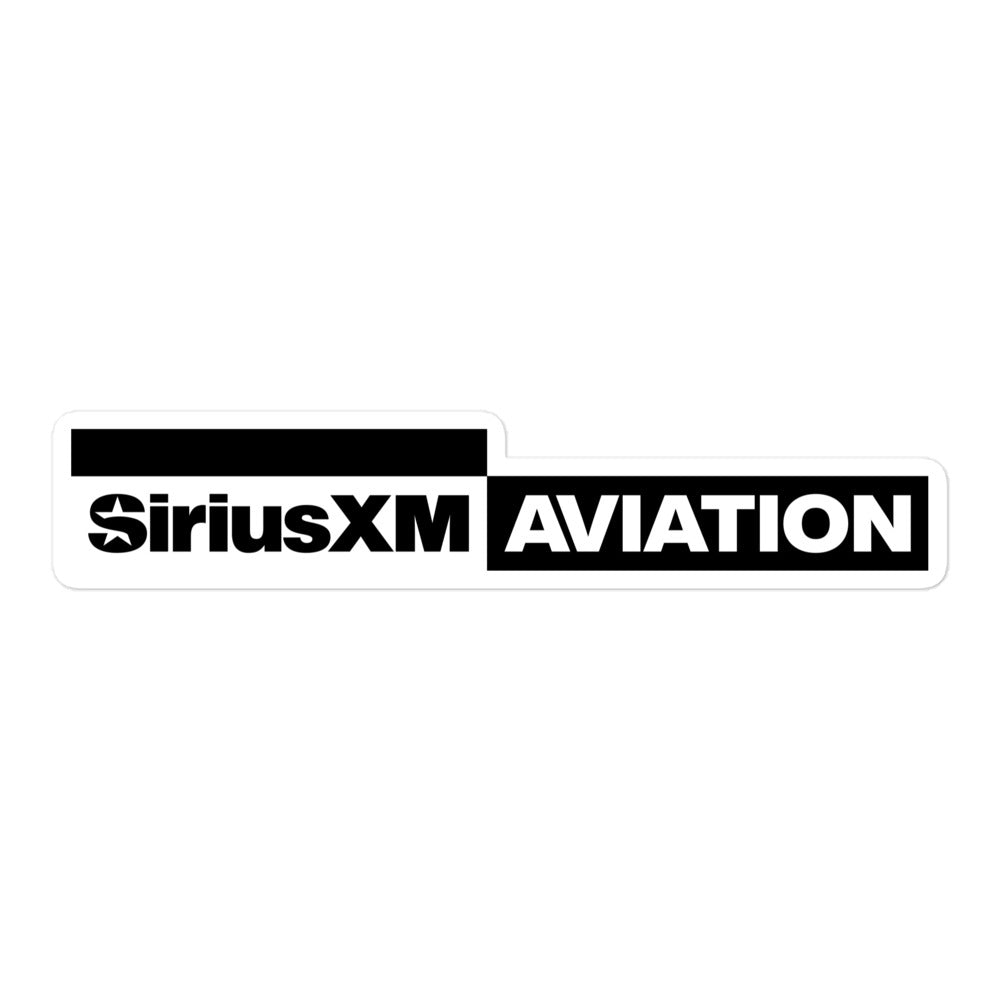 SiriusXM Aviation logo sticker with black text on a white background.