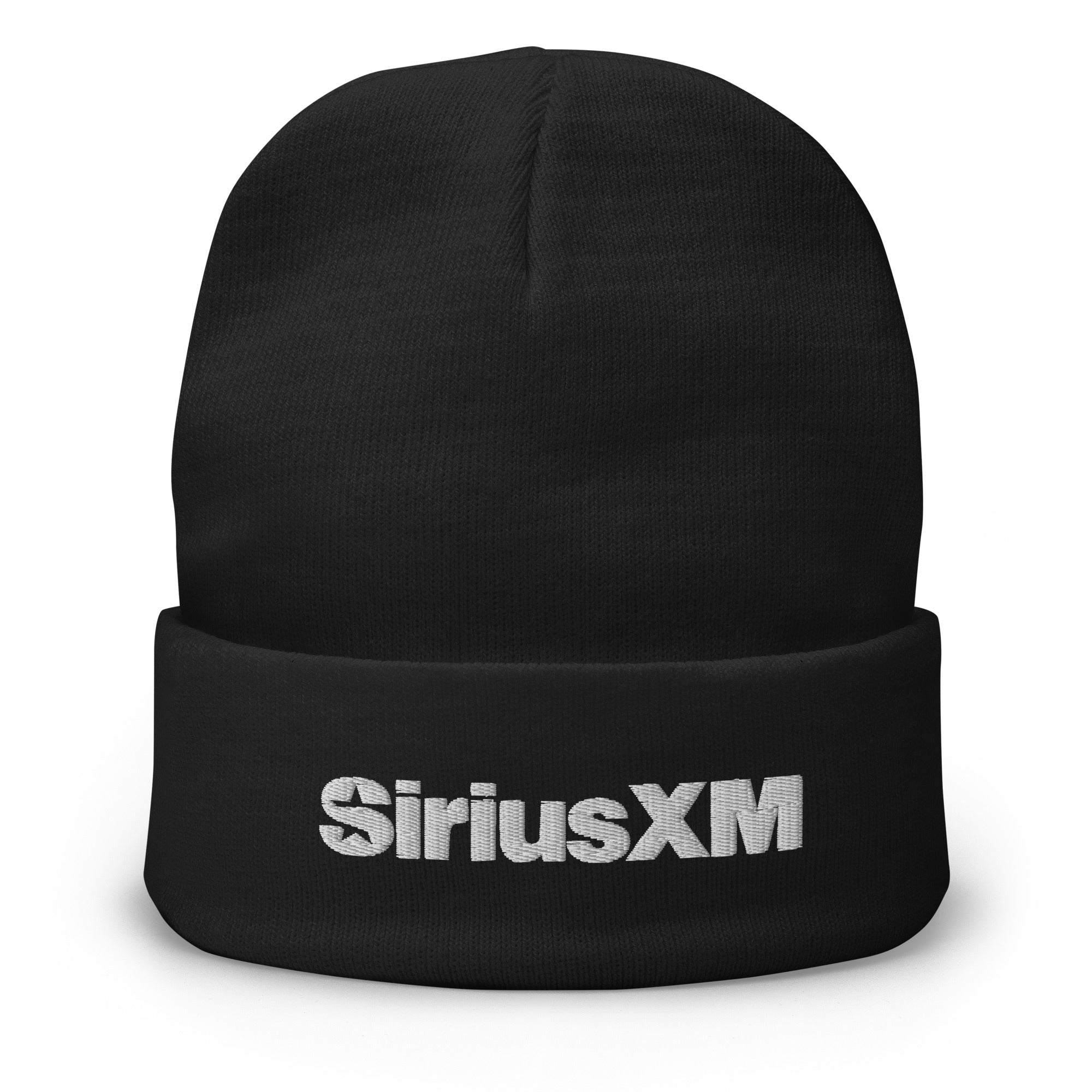Black beanie hat featuring the 'SiriusXM' logo embroidred in white.