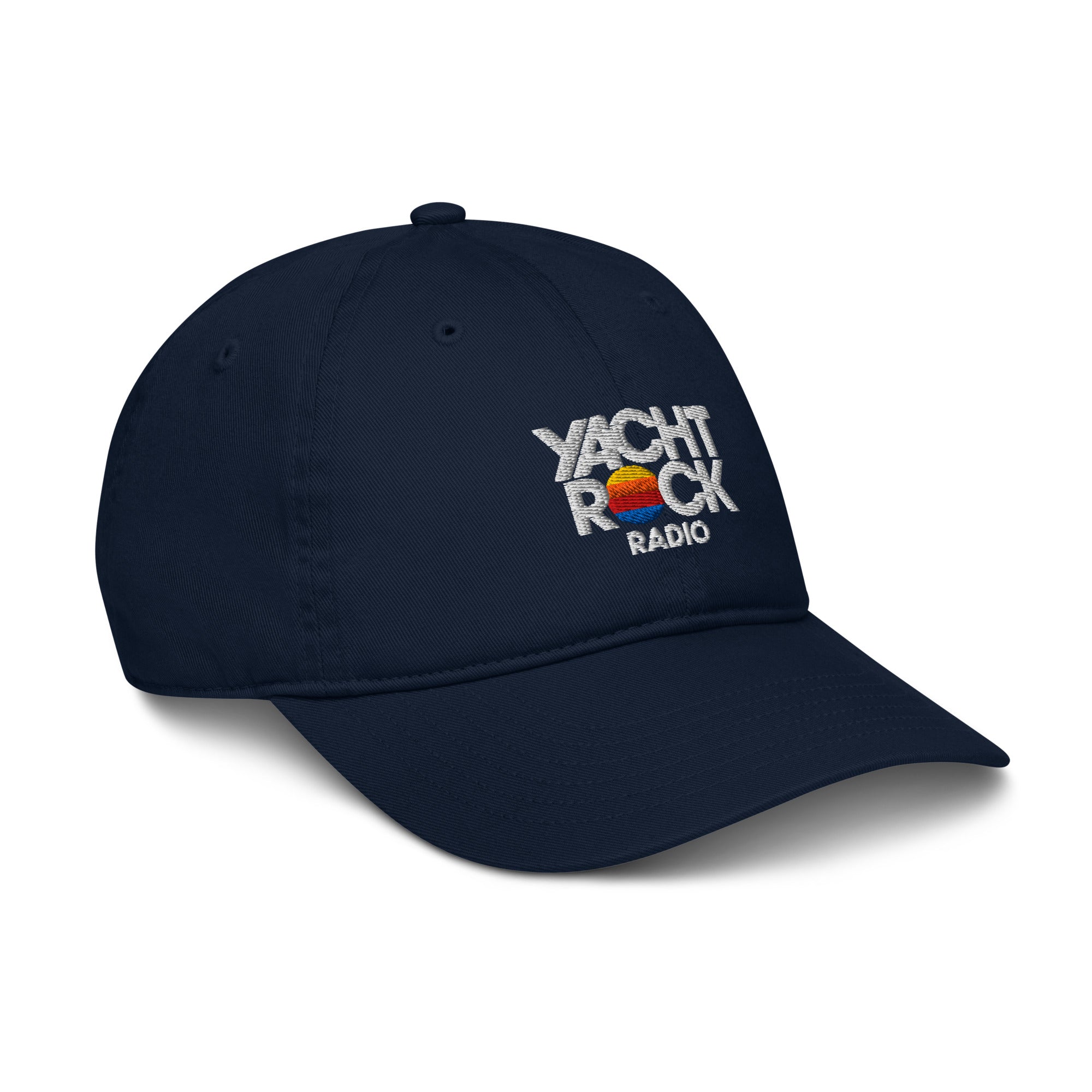 Navy blue cap with 'Yacht Rock Radio' logo on a white background