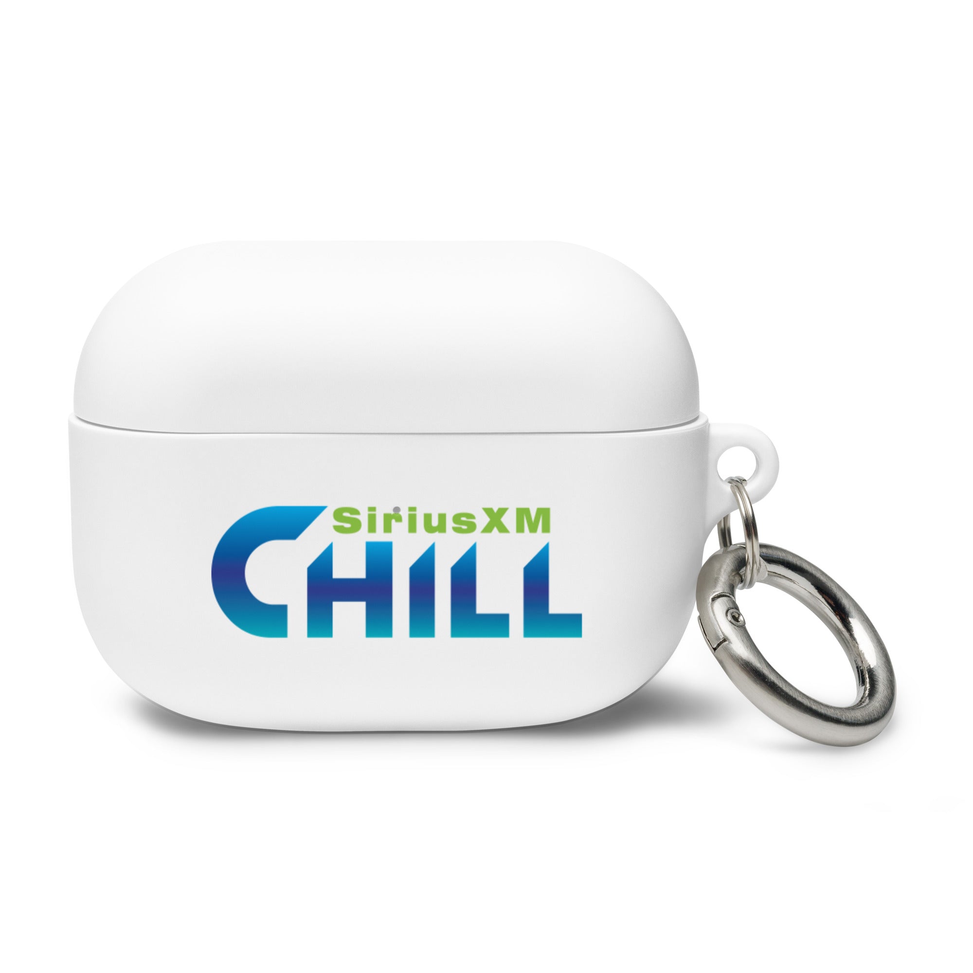 SiriusXM CHILL' branded AirPods Pro case with a metal keyring attached.