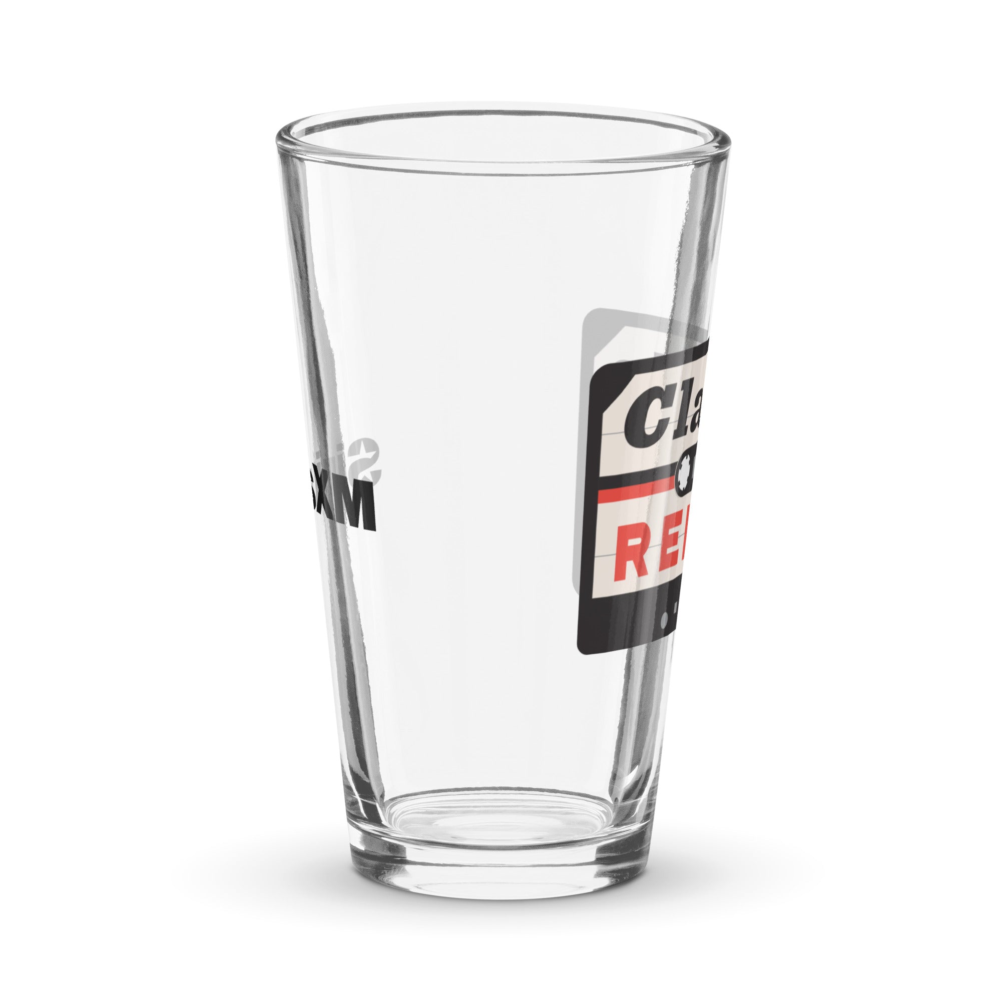 Clear pint glass. Side view.