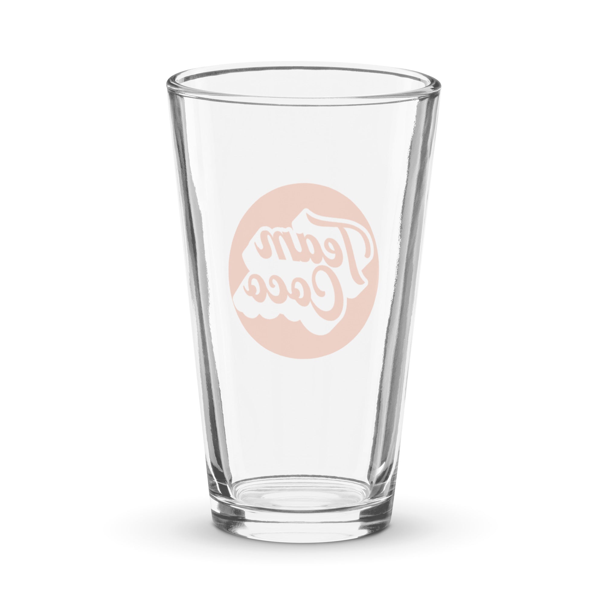 Back of clear pint glass.
