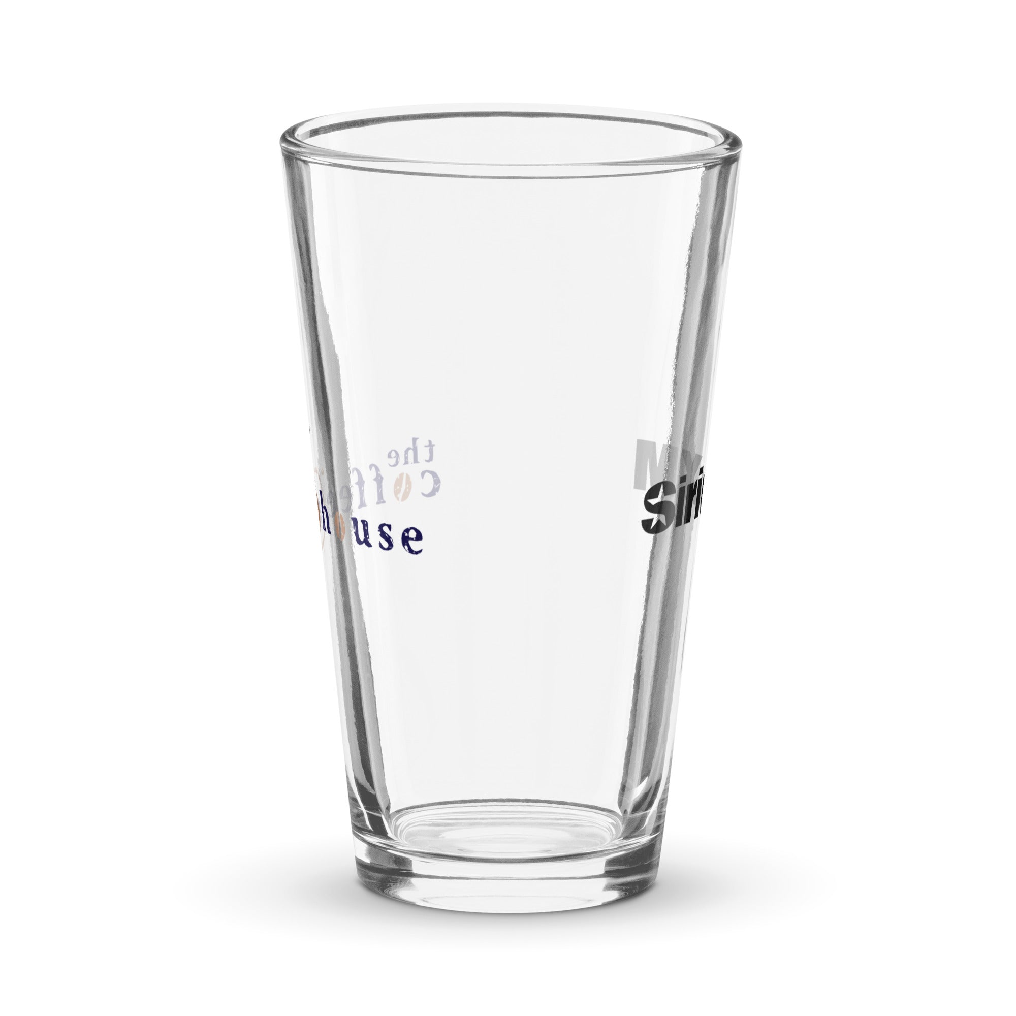 Clear pint glass. Side view.