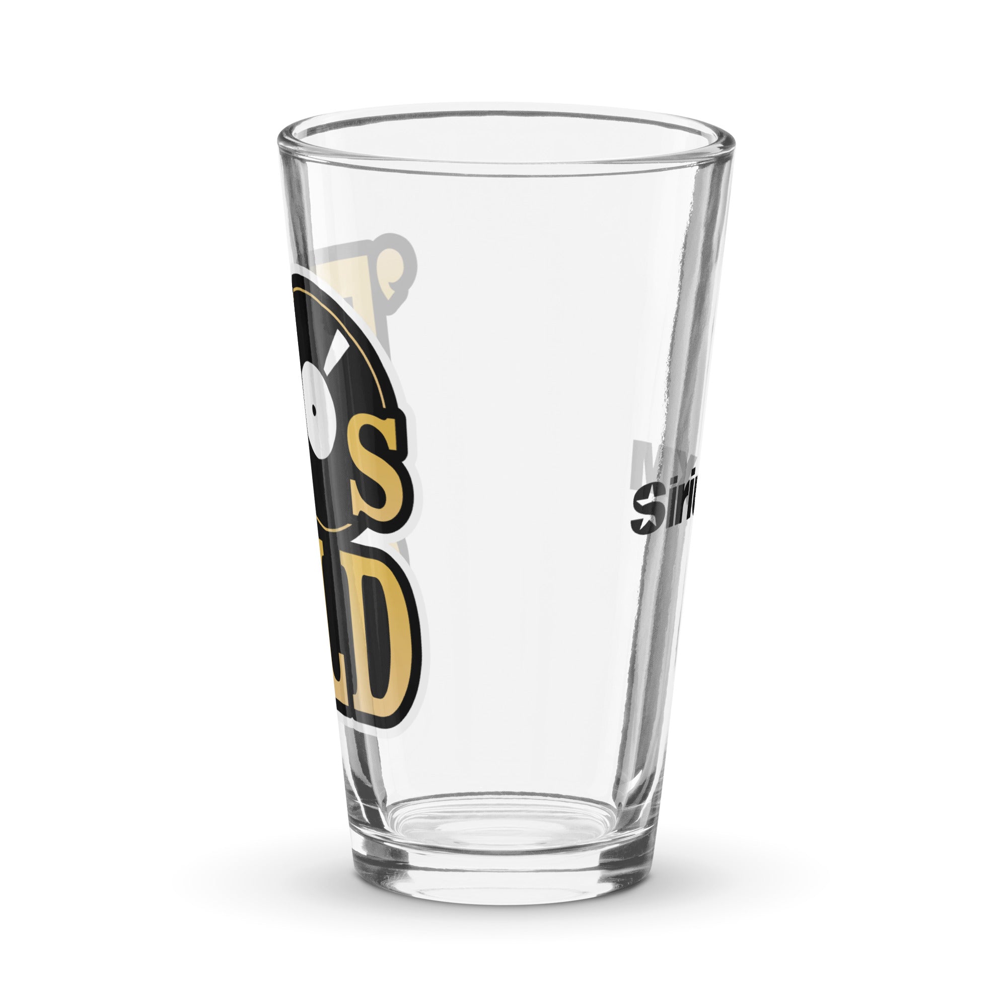 Clear pint glass. Side view.