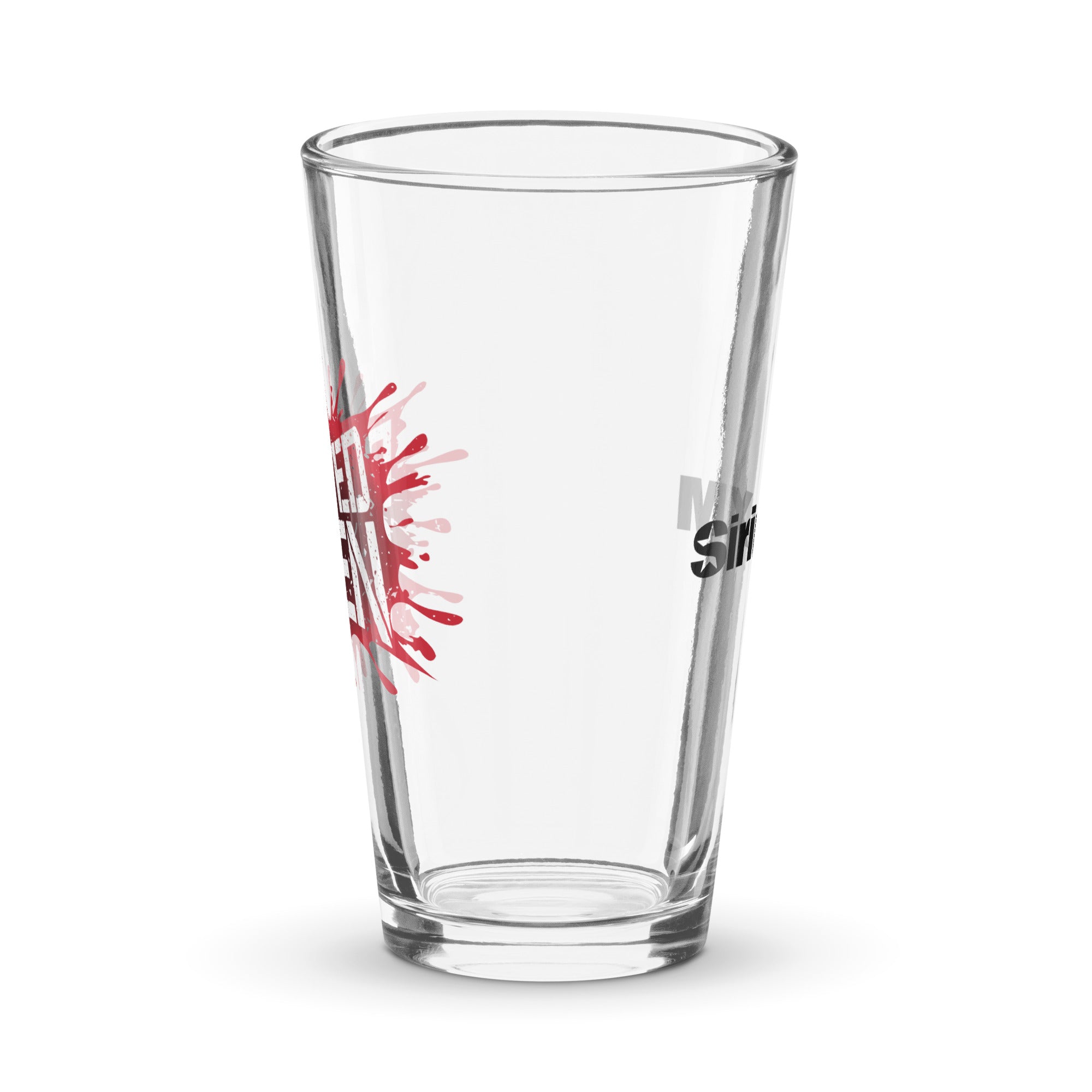 Clear pint glass. Side view.