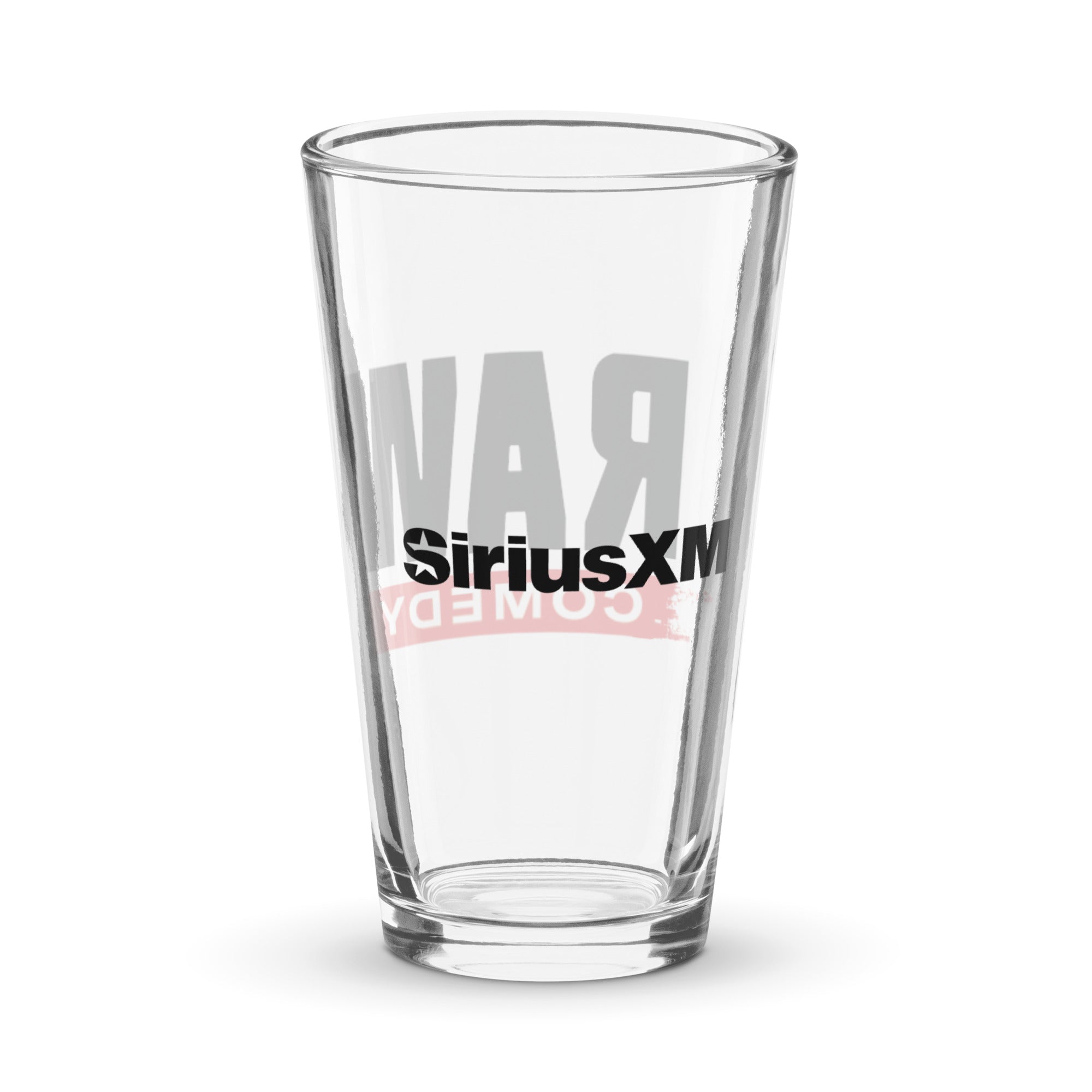 Back of clear glass with 'SiriusXM' logo in black.