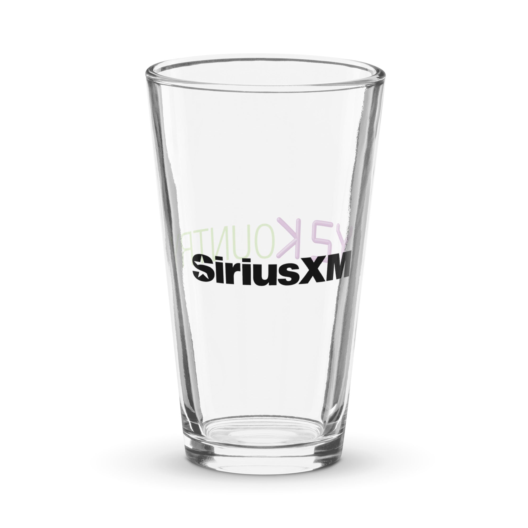 Back of clear glass with 'SiriusXM' logo in black.