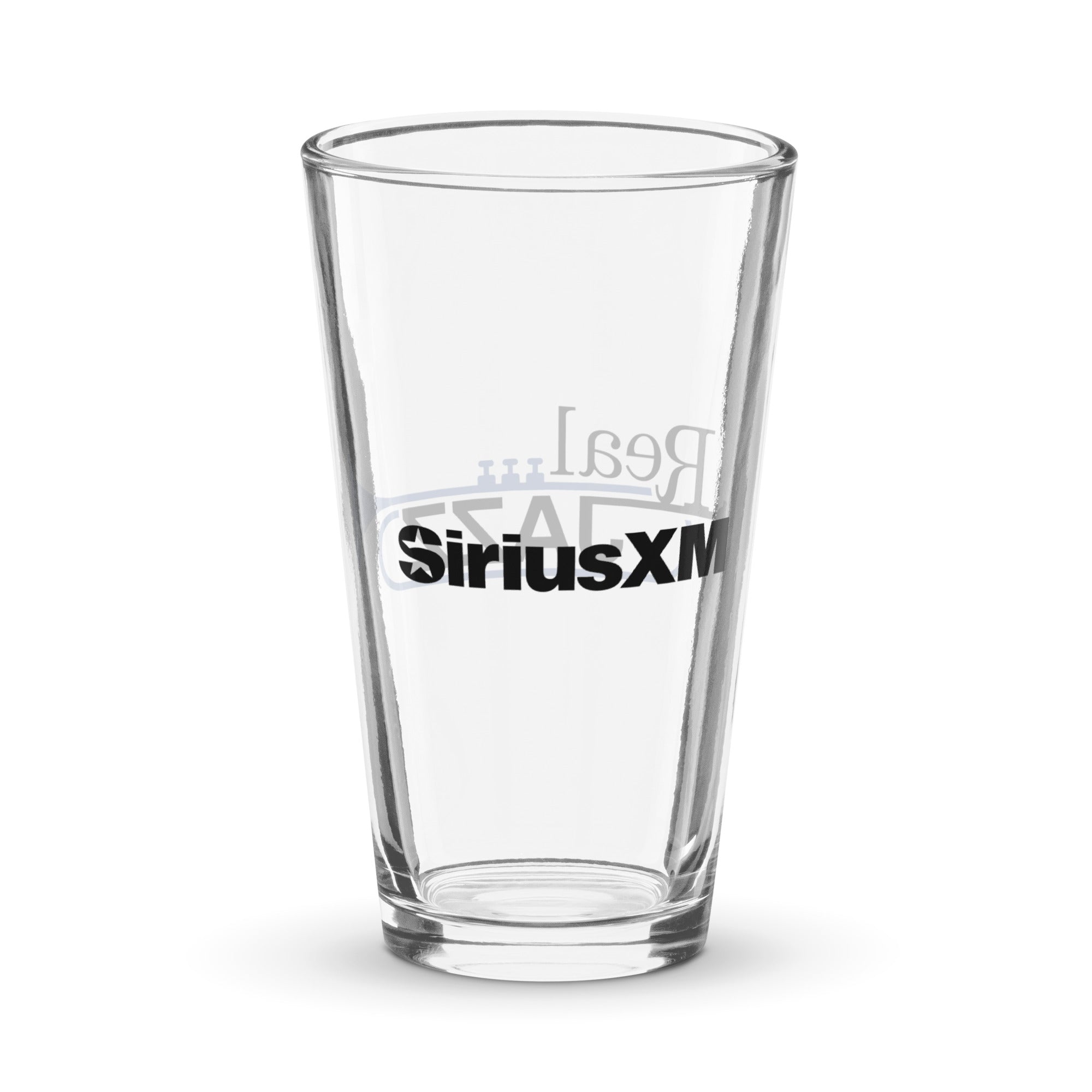 Back of clear glass with 'SiriusXM' logo in black.