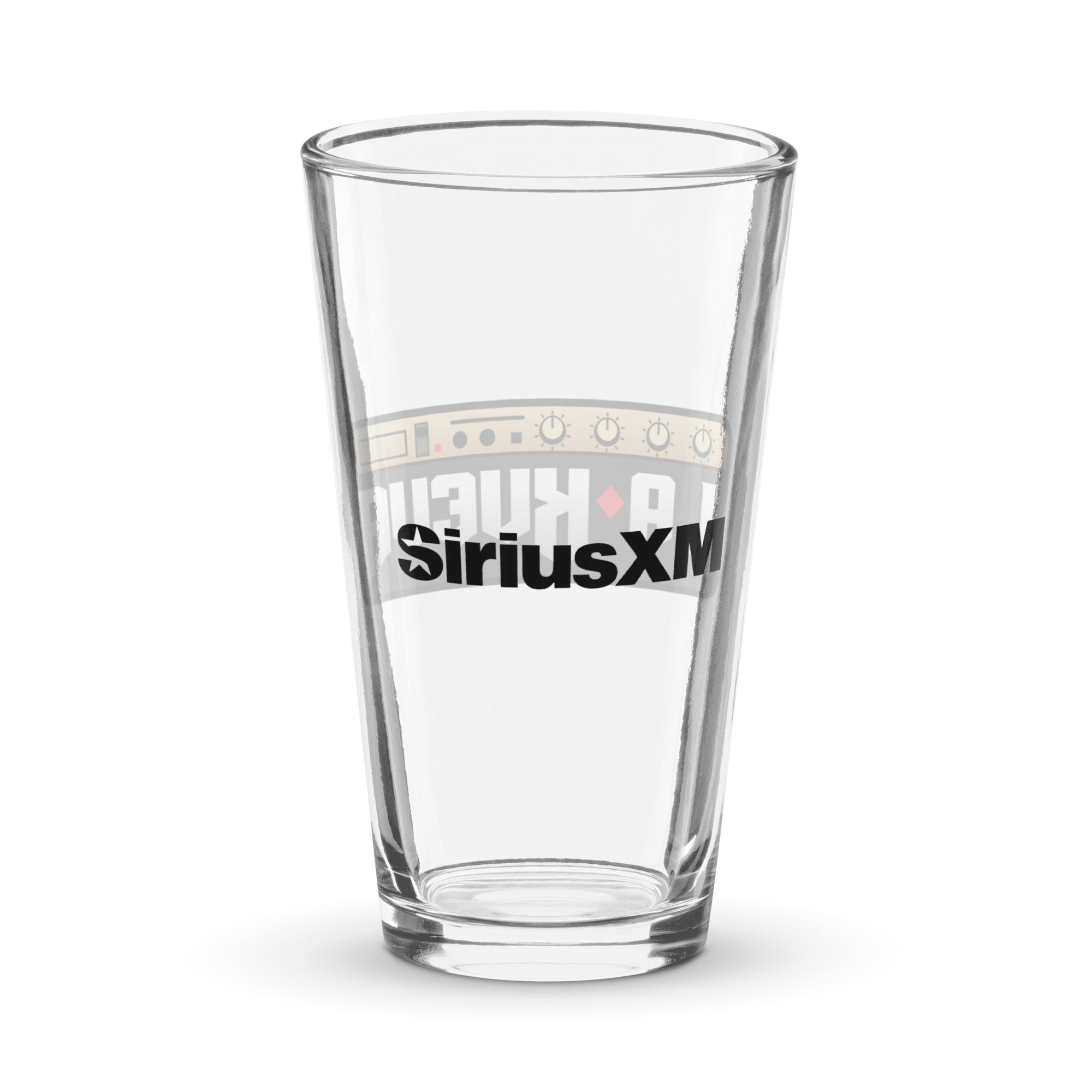 Back of clear glass with 'SiriusXM' logo in black.