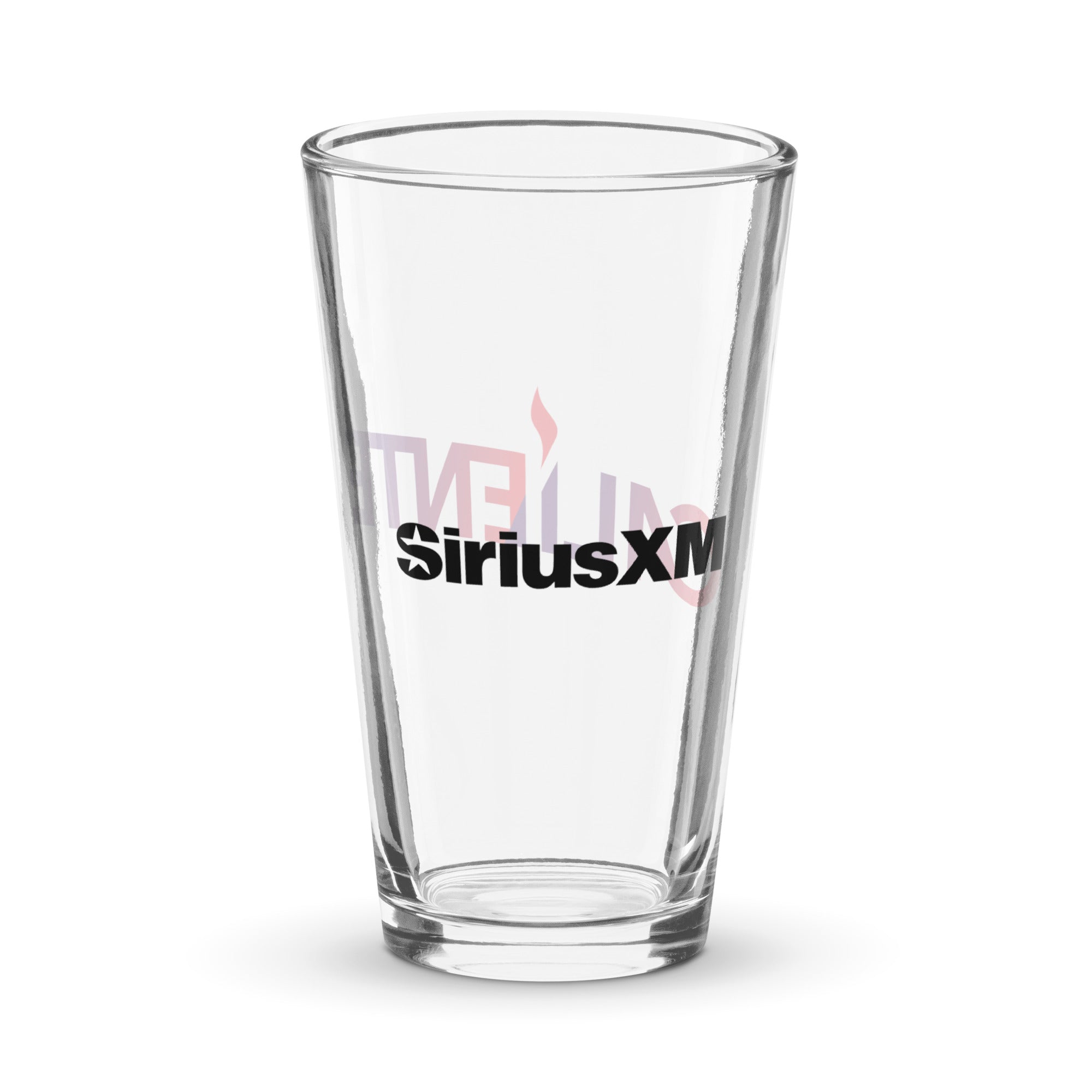 Back of clear glass with 'SiriusXM' logo in black.